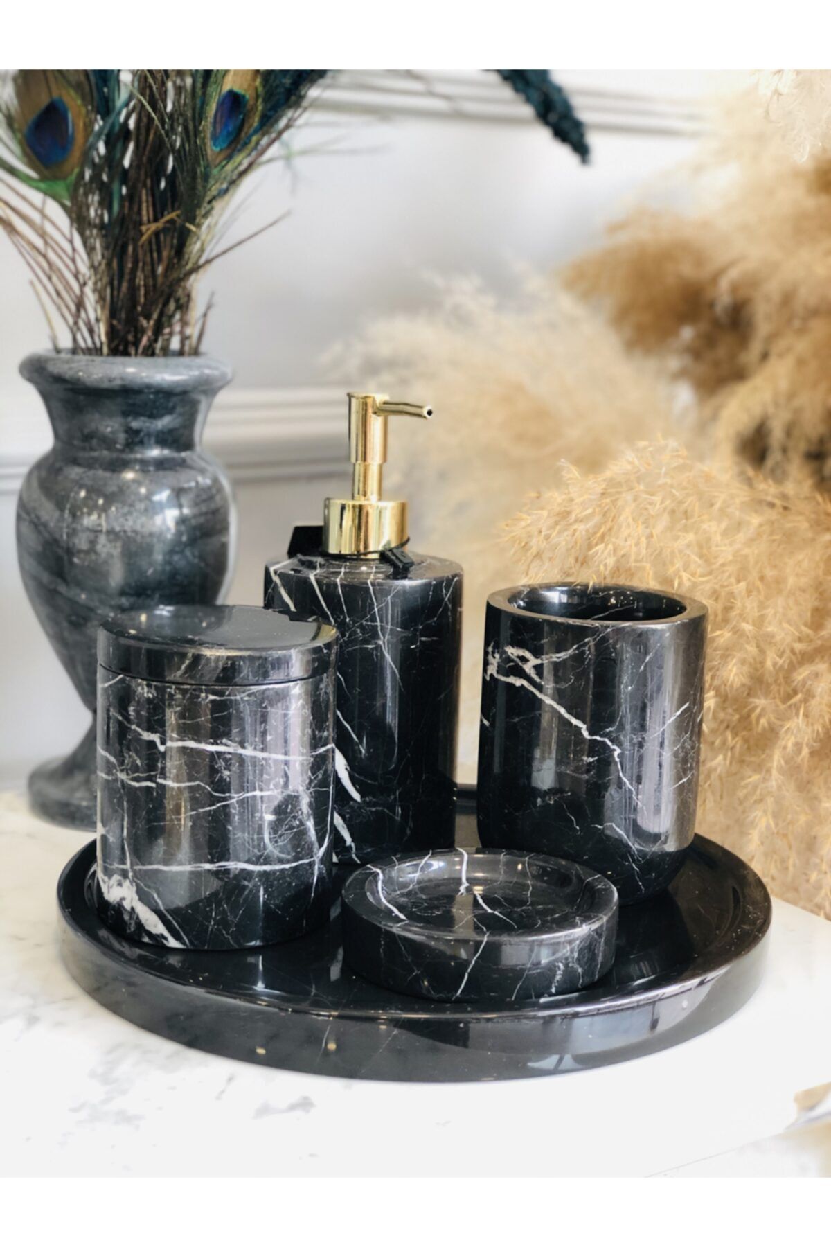 BGM ELEGANT DESİGN Siyah Mermer Banyo Seti