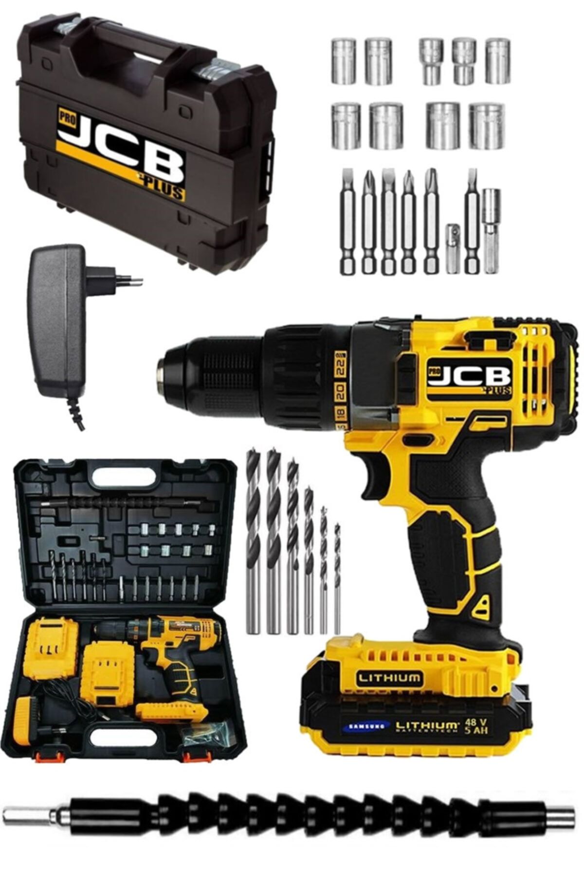 ProJCB Plus American Strong Superpower 48 V 5 Ah Metal Dişli Samsung Batarya Çift Akü Vidalama 27 Pcs Set Hediye