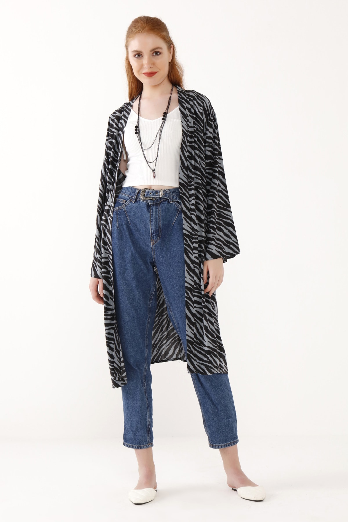 Yoncaekspres Yazlık Renkli Kimono 3287 Siyah-Gri