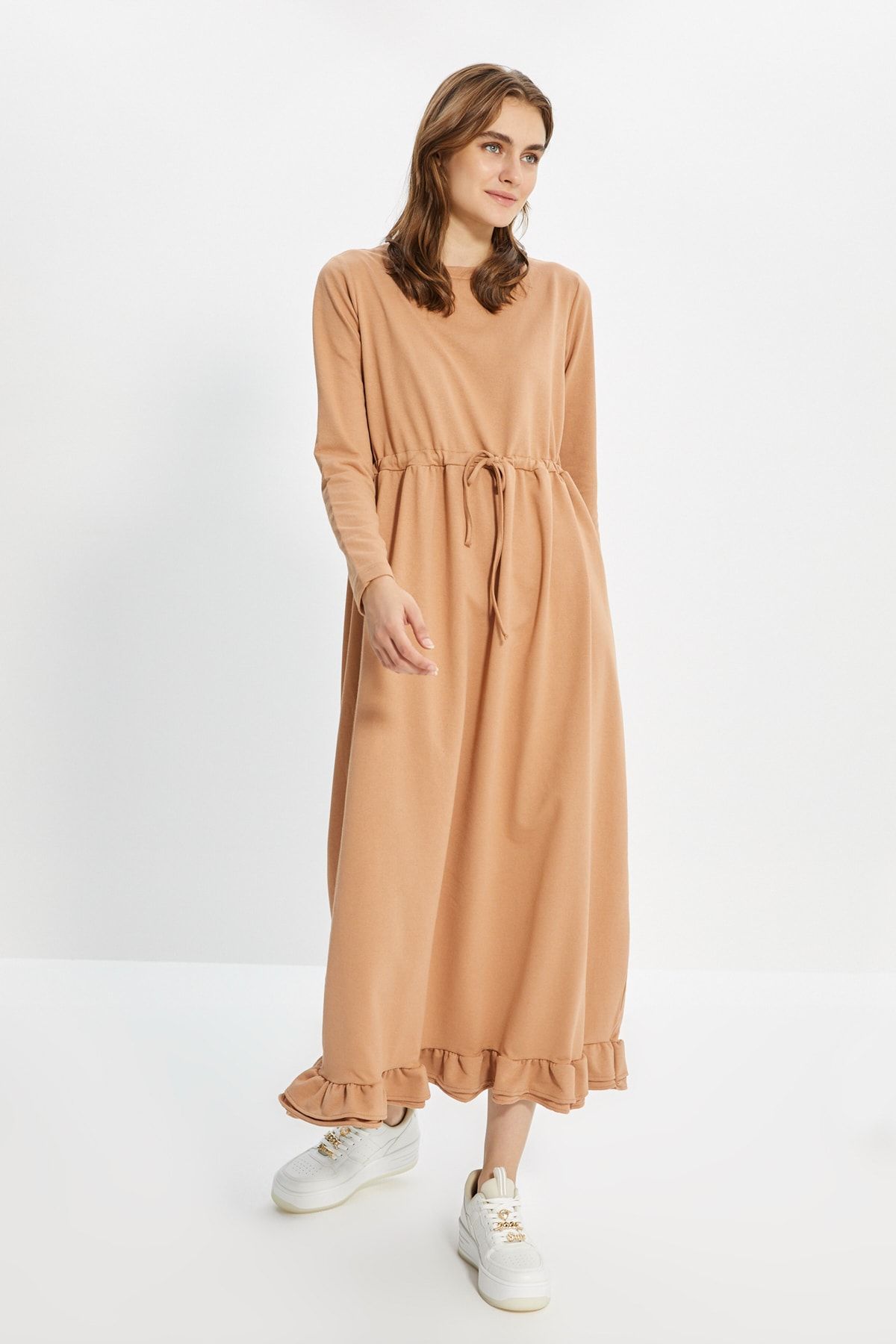 Trendyol Modest Camel Örme Elbise TCTAW22EB0024