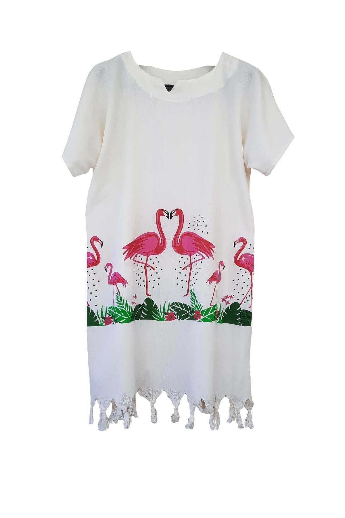 Elmira Textile Elmira Buldan Bezi Bambu Pareo Havuz Plaj Elbisesi Flamingo