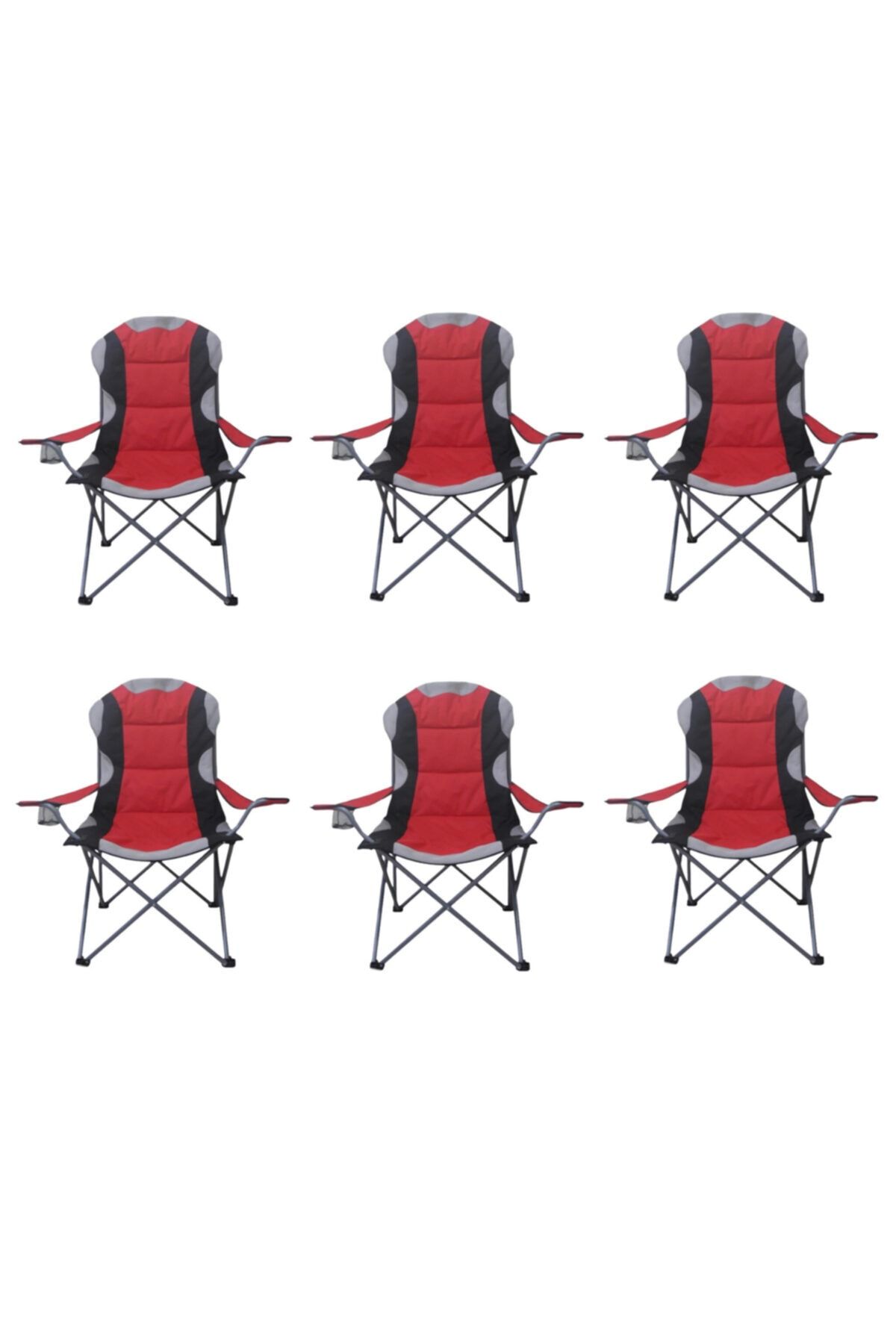 SNOWRAIN Katlanır Büyük Kamp Sandalyesi Kırmızı Siyah Xl 6'lı Set
