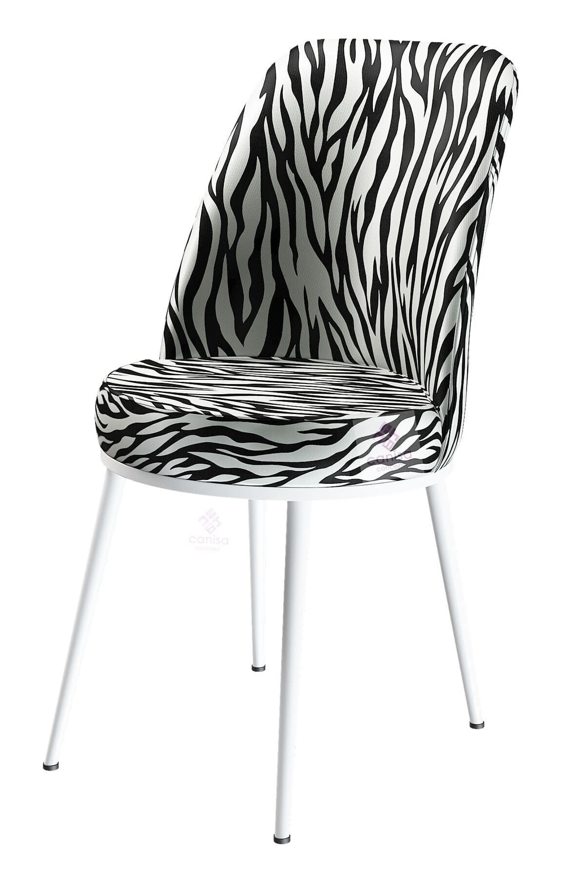 Canisa Concept Dexa Serisi Üst Kalite 1.Sınıf Zebra Desen Metal, Beyaz Ayaklı Sandalye