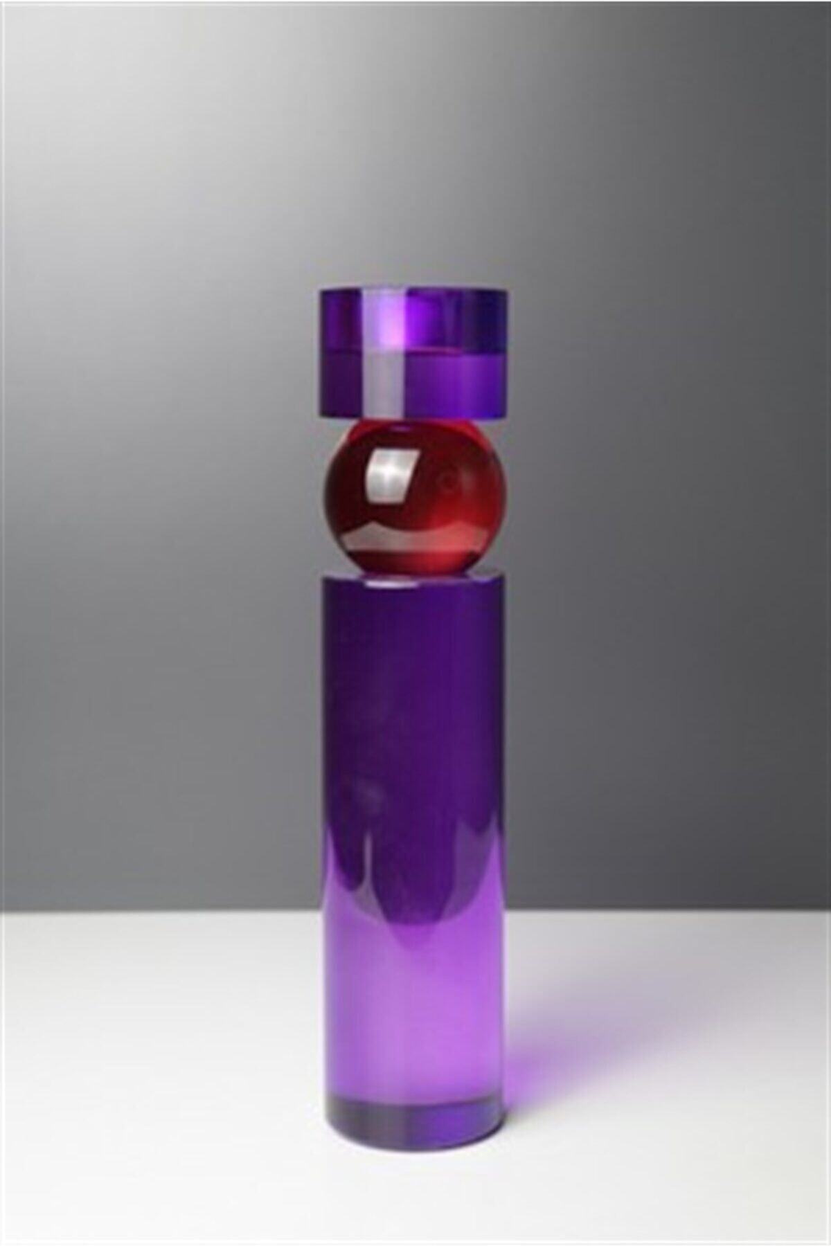 Joy Home Mor Kırmızı Kristal Cam Tealight Mumluk Uzun