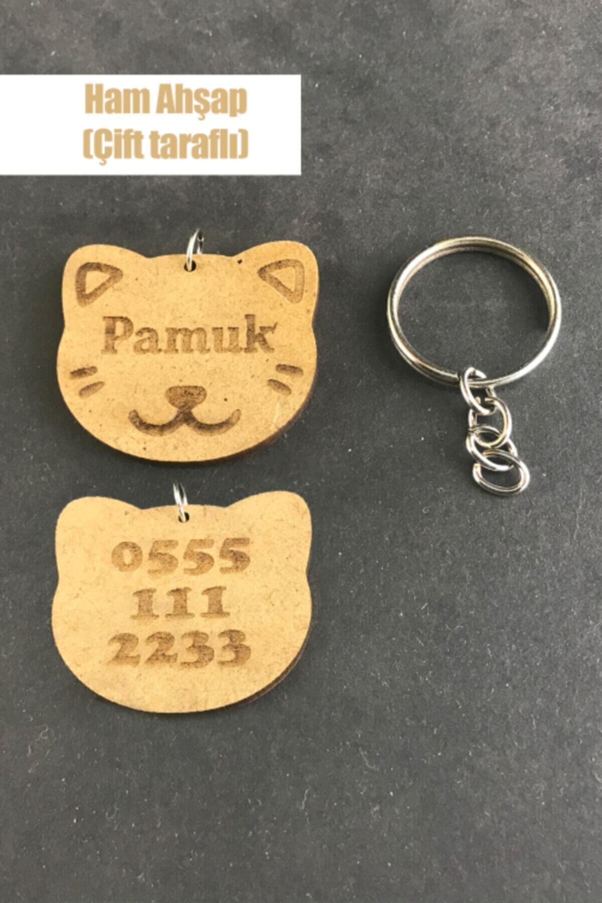 PineCraftAndMore Kedi Ahşap Künye Isimlik (çift Taraflı)