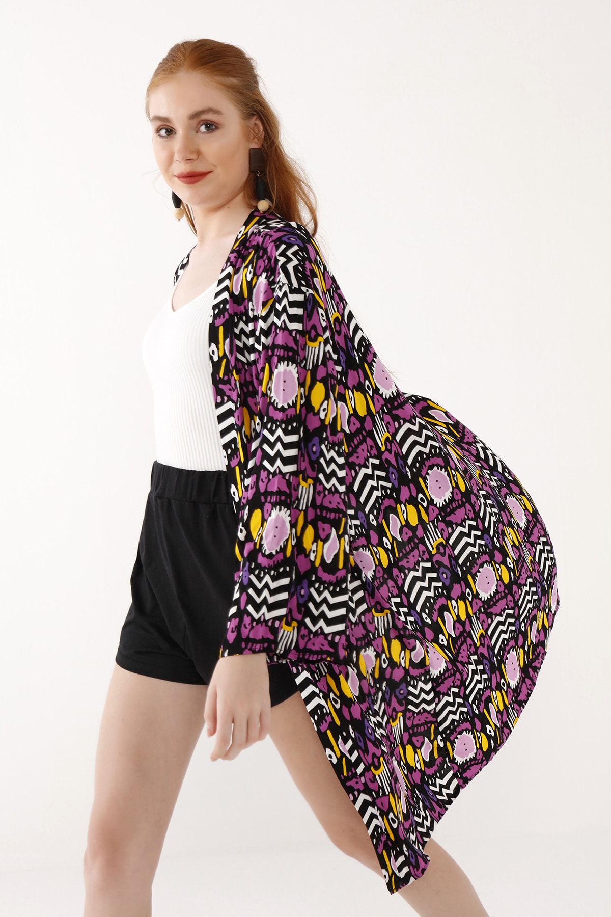 Yoncaekspres Yazlık Renkli Kimono 3287 Siyah-mor