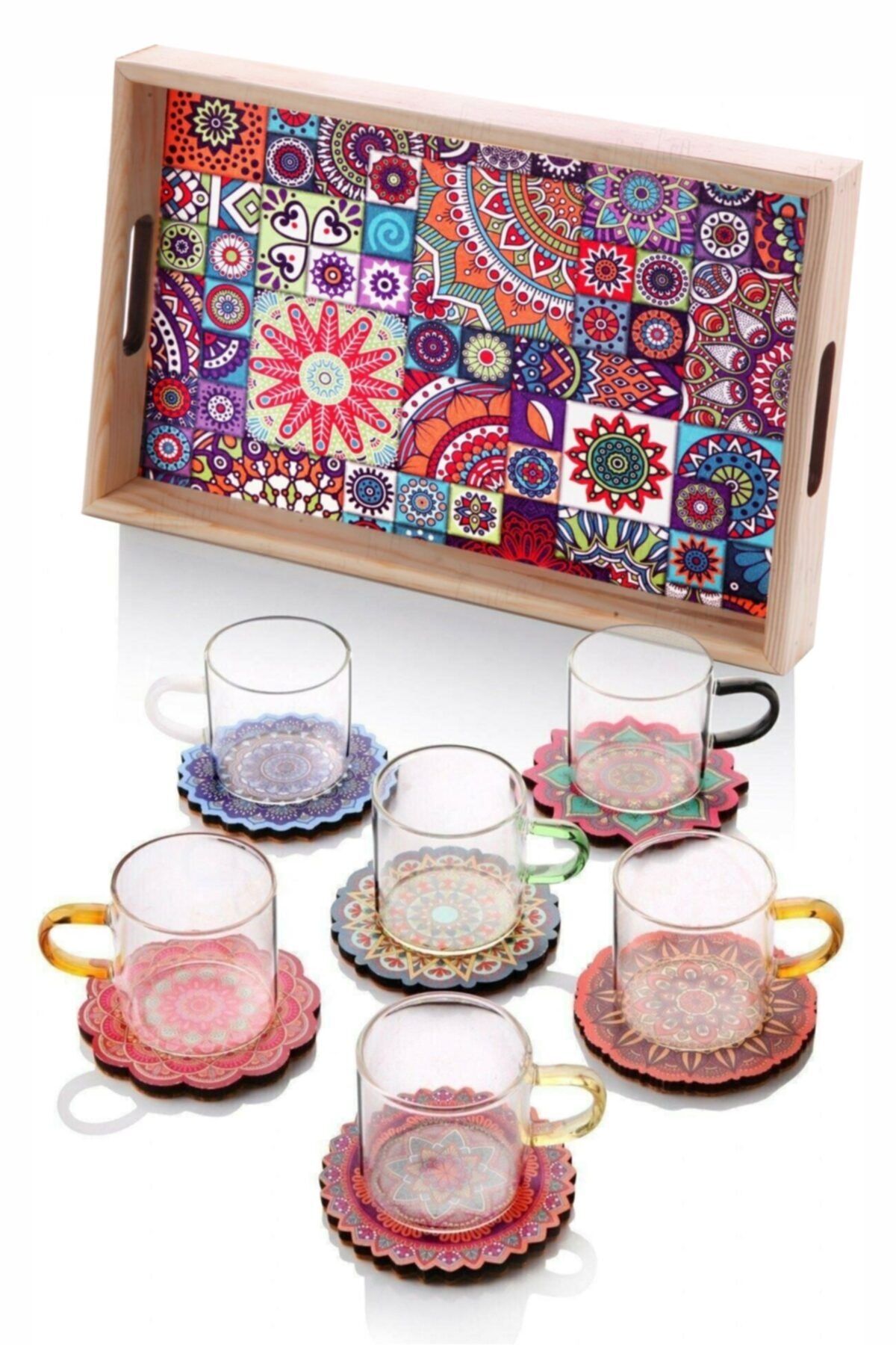 Sezka Life 13 Parça Çini Desenli Renkli Çay Seti