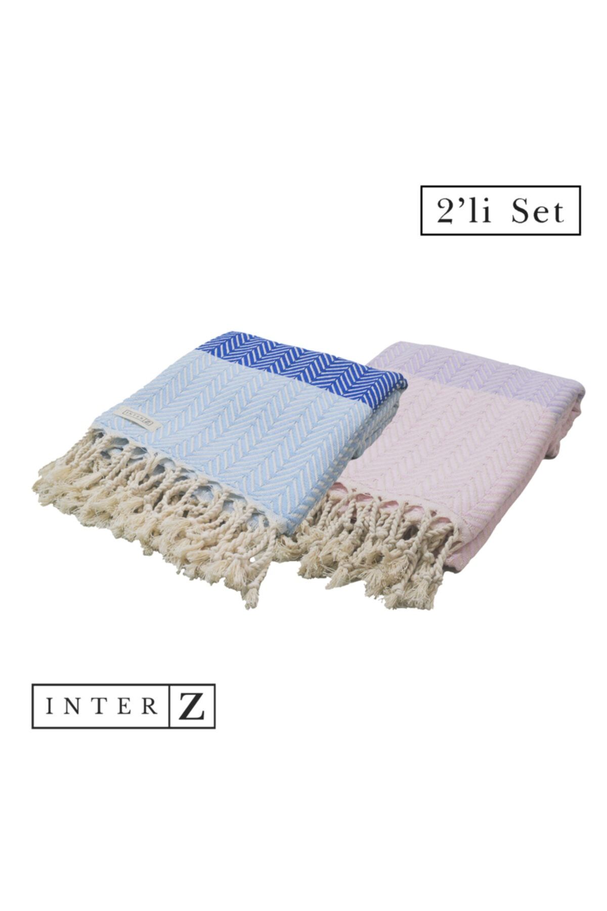 INTER Z 2'li Set Peştemal Plaj Havlusu , %100 Pamuk , Xxl 100x180cm, Marmaris, L.gökmavisi-pembelila