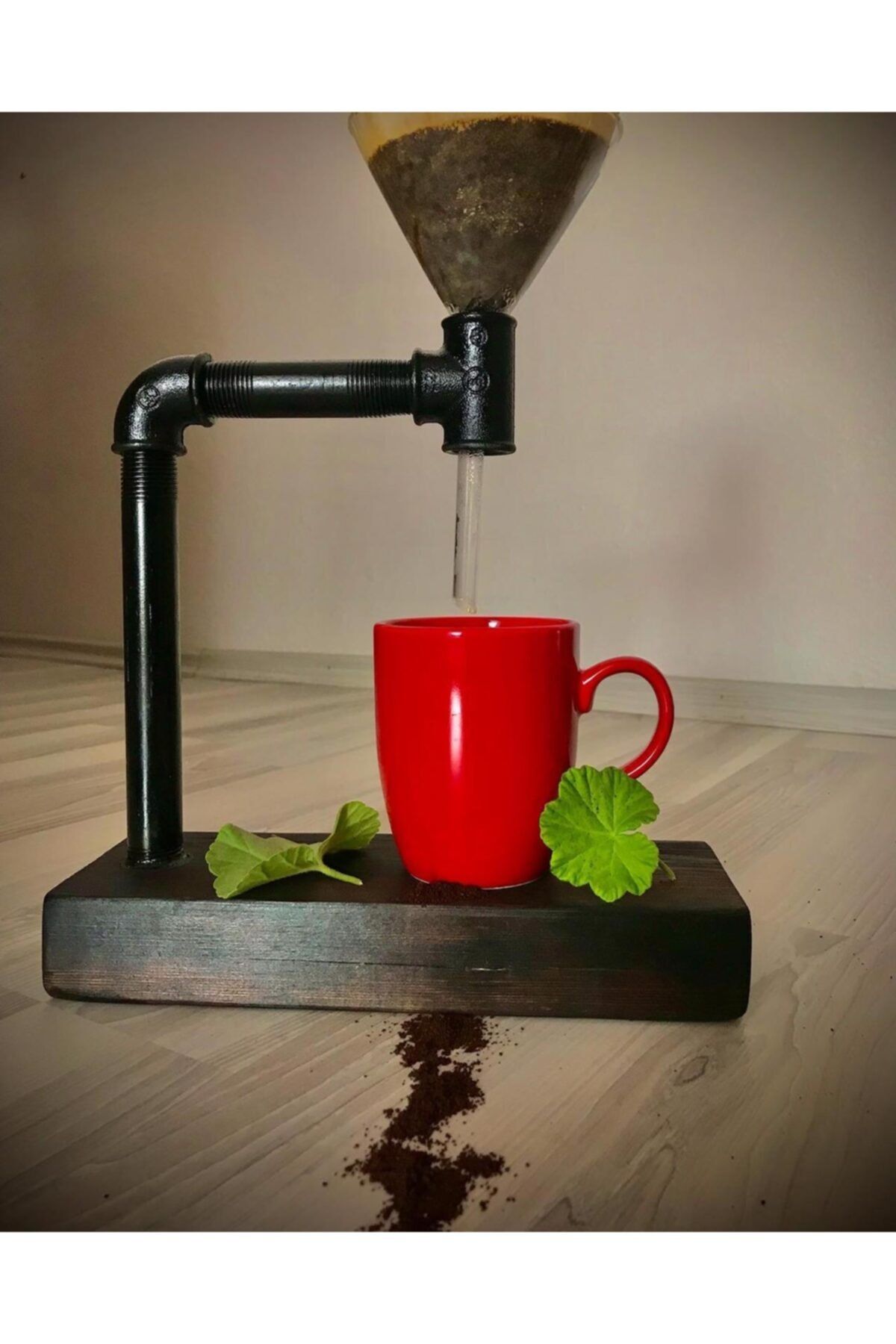 DESİGN Evimobi Retro Filtre Kahve Demleme Seti & V60 Kahve Demleme & Doğal Masif Ahşap & Dripper