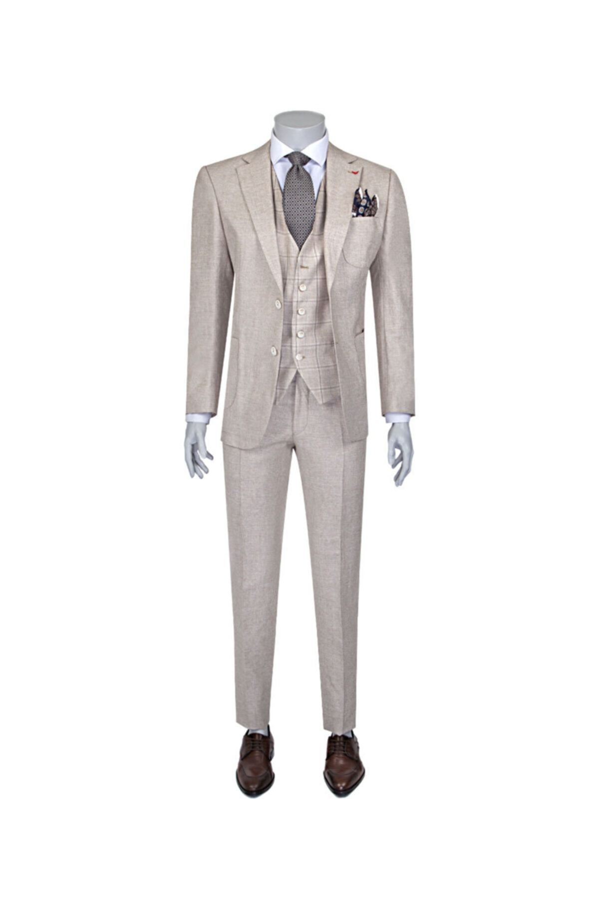 D'S Damat Slim Fit Bej Düz Kombinli Takım Elbise