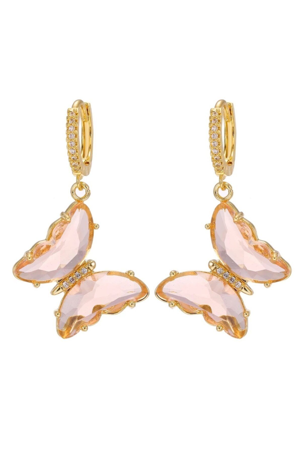 All About Jewelry Şampanya Rengi Zirkon Taş Kelebek Küpe