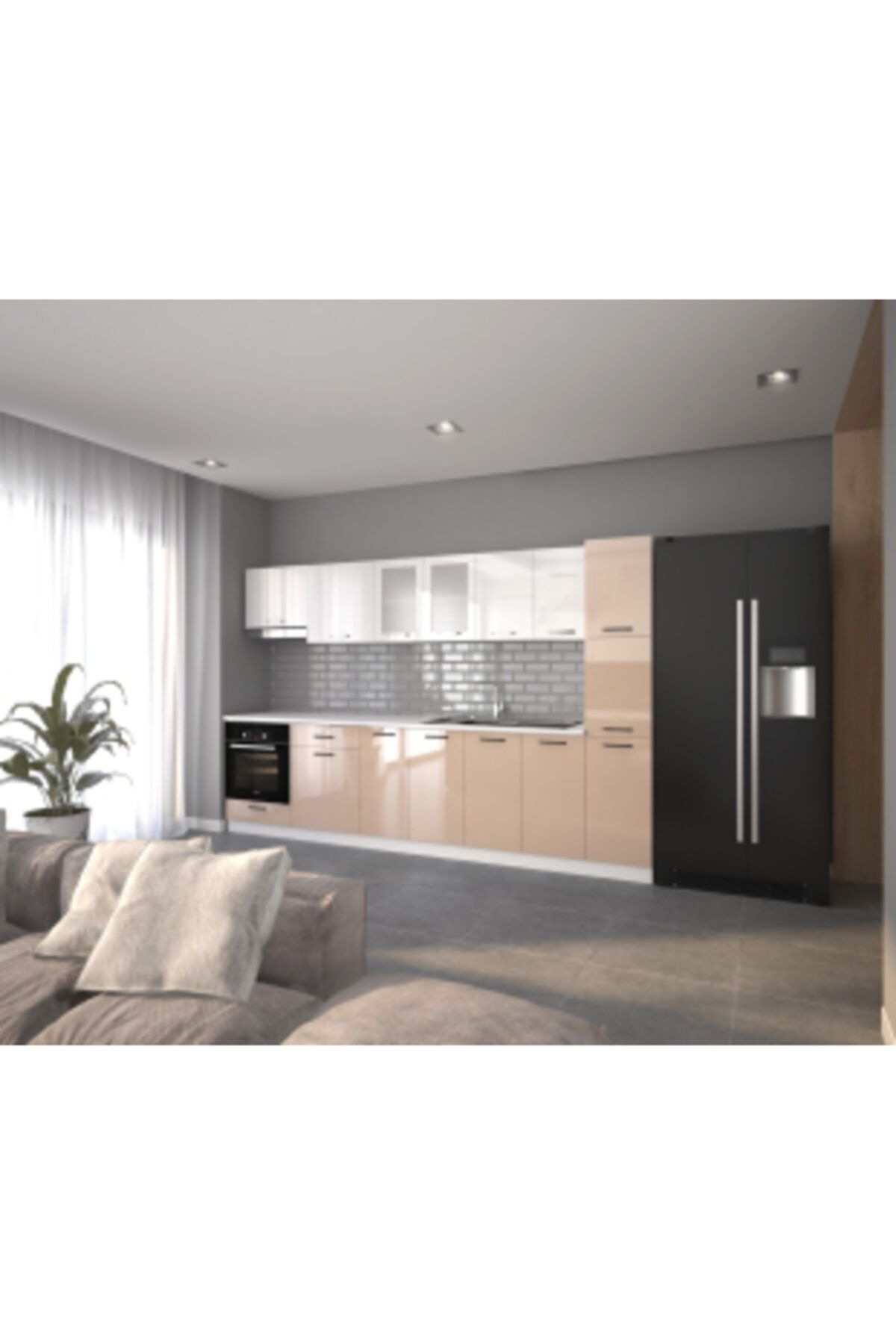 visasconcept Hazır Mutfak Hıgh Gloss Beyaz Cappucino 320 cm