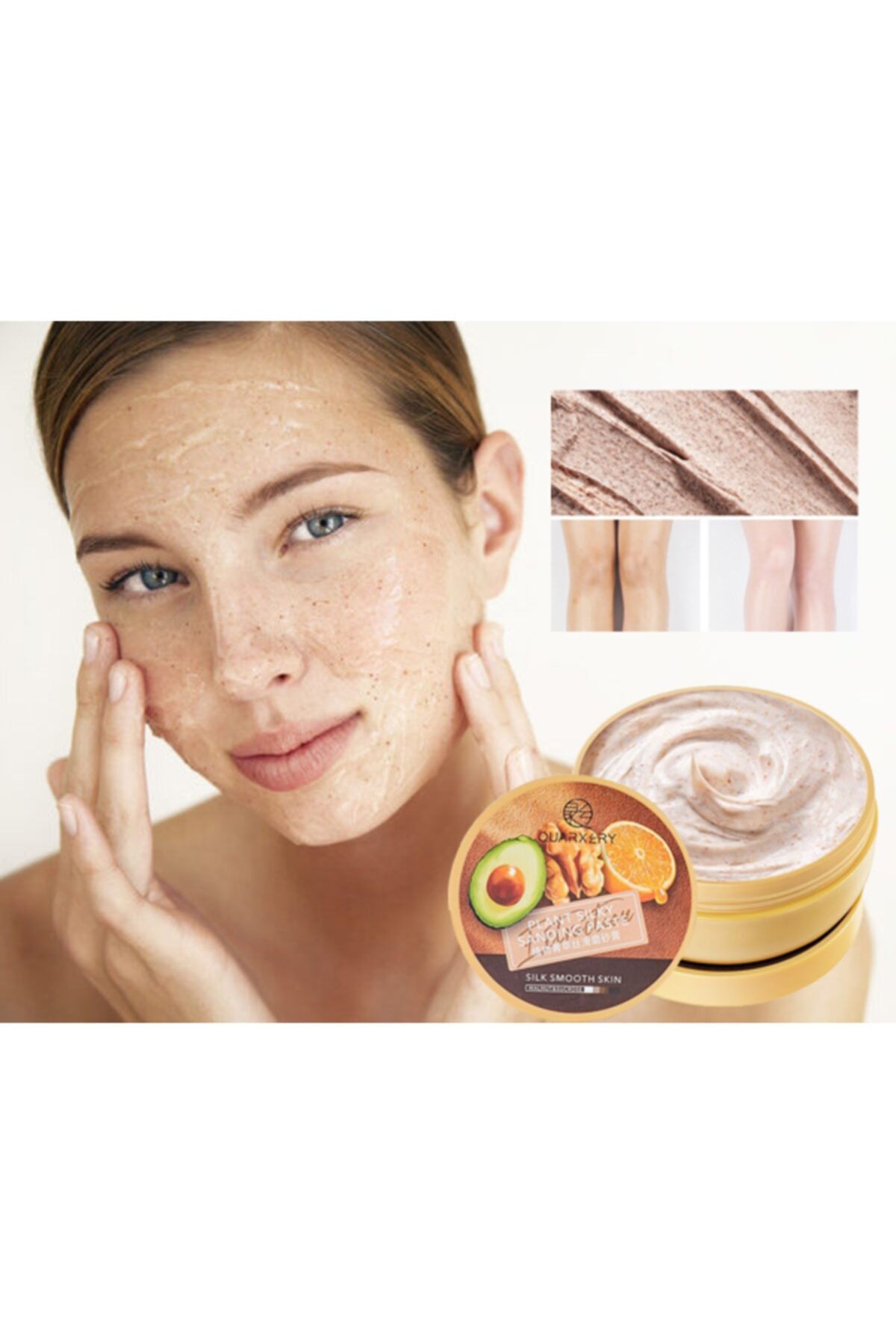 QUARXERY Avokado, Ceviz, Portakal Özlü Ölü Deri Atılımına Yardımcı, Siyah Nokta Giderici Yüz Ve Vücut Peeling