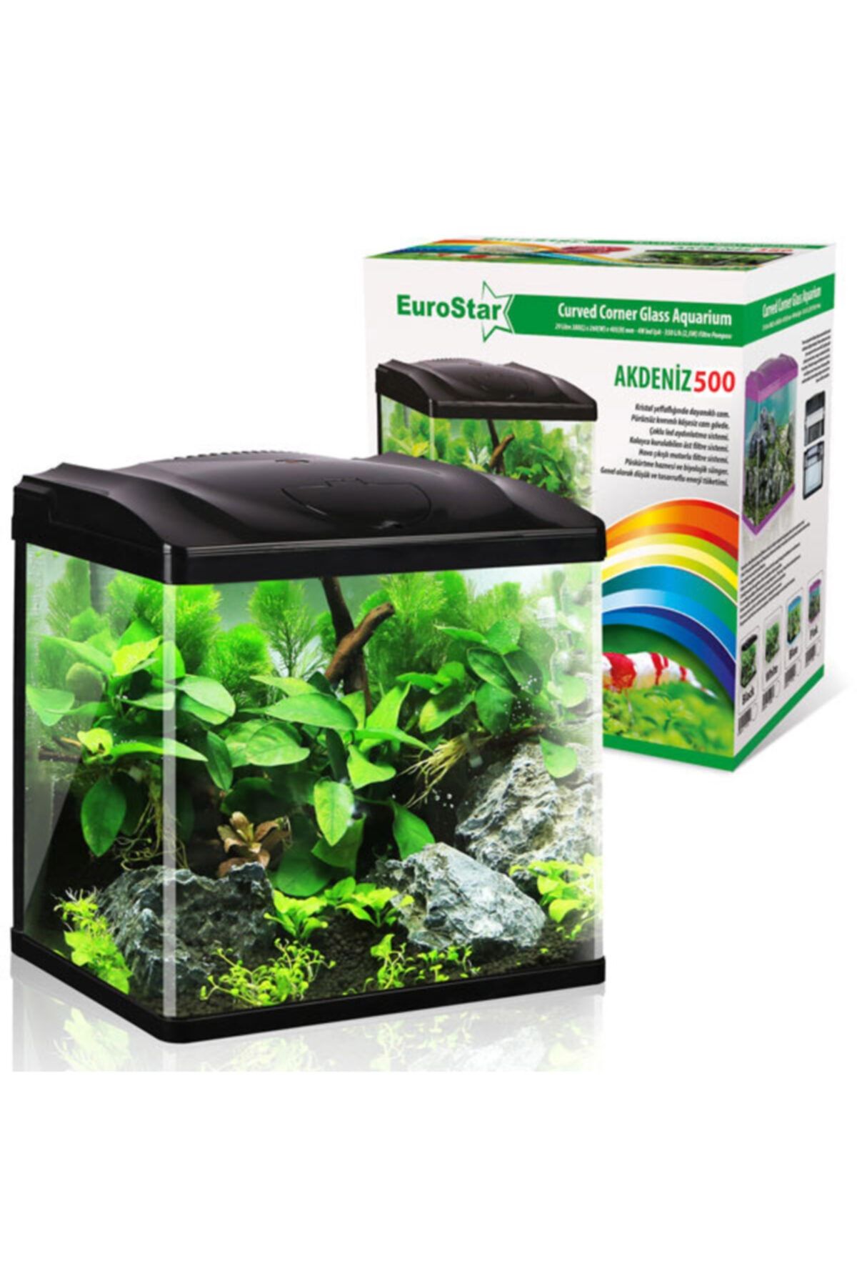 EuroStar Akdeniz 500 Siyah Akvaryum 4w Led 50x30x45 Cm