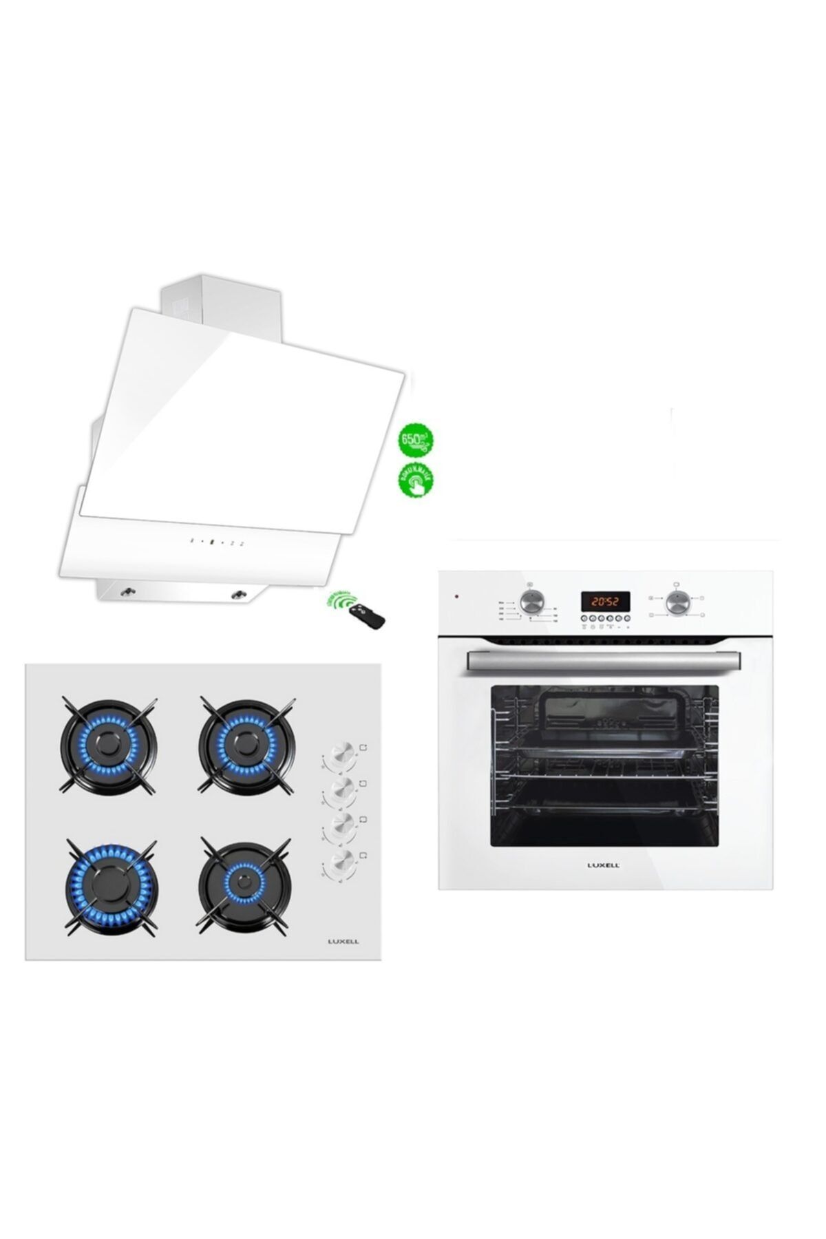 Luxell Pelle Cam Panel Üçlü Ankastre Set
