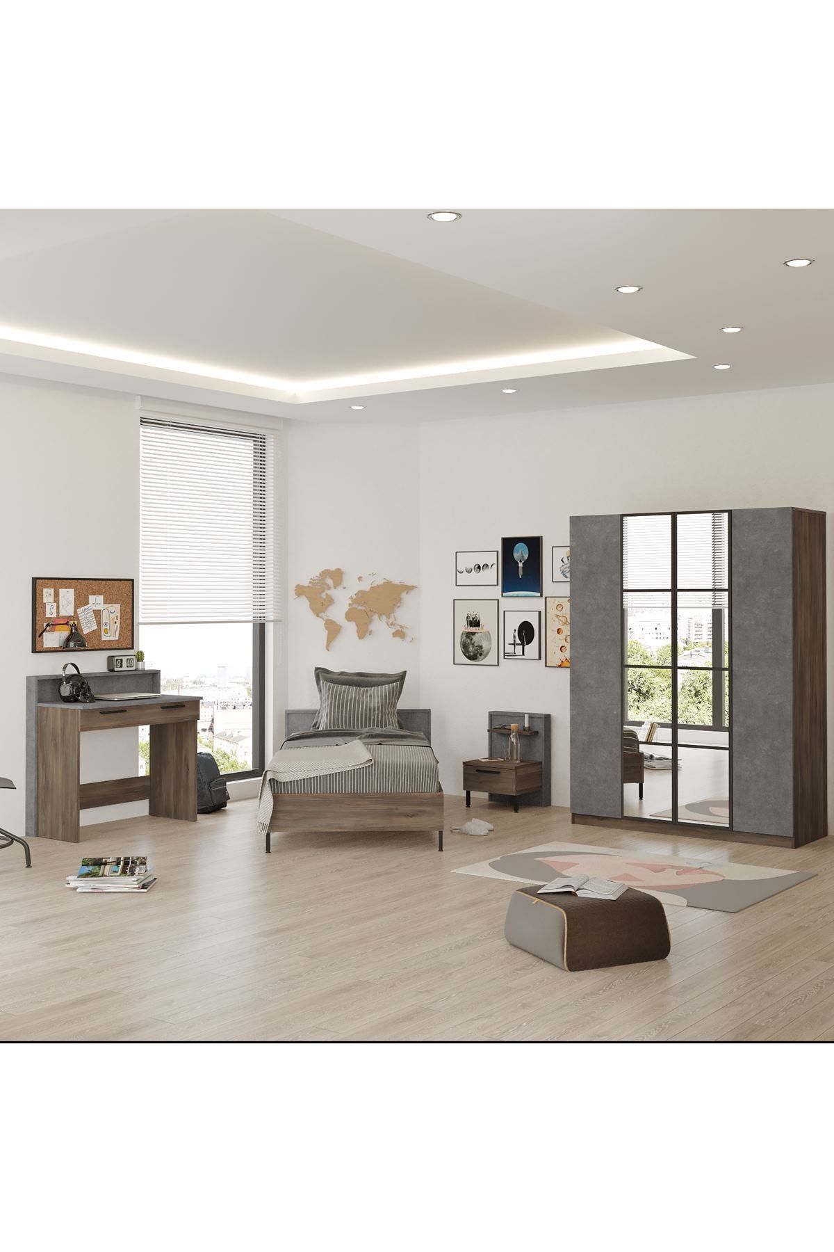 Robin Home Dream Genç Odası Takımı 4'lü Set Karyola-Komodin-Gardrop- Çalışma Masası