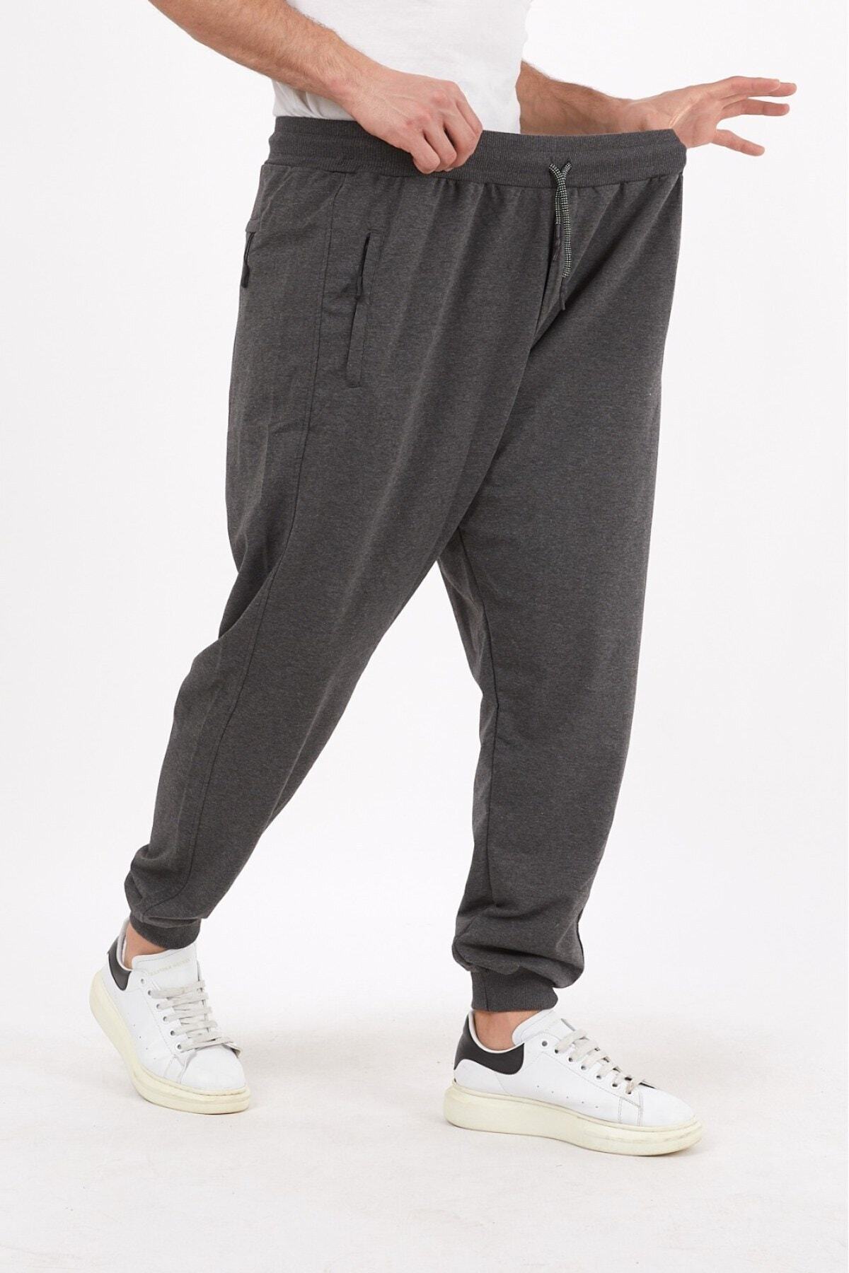 BABA GİYİM TEKSTİL Unisex Antrasit Flato Cepli Fermuarlı Likralı Battal Büyük Beden Düz Eşofman Alt Spor