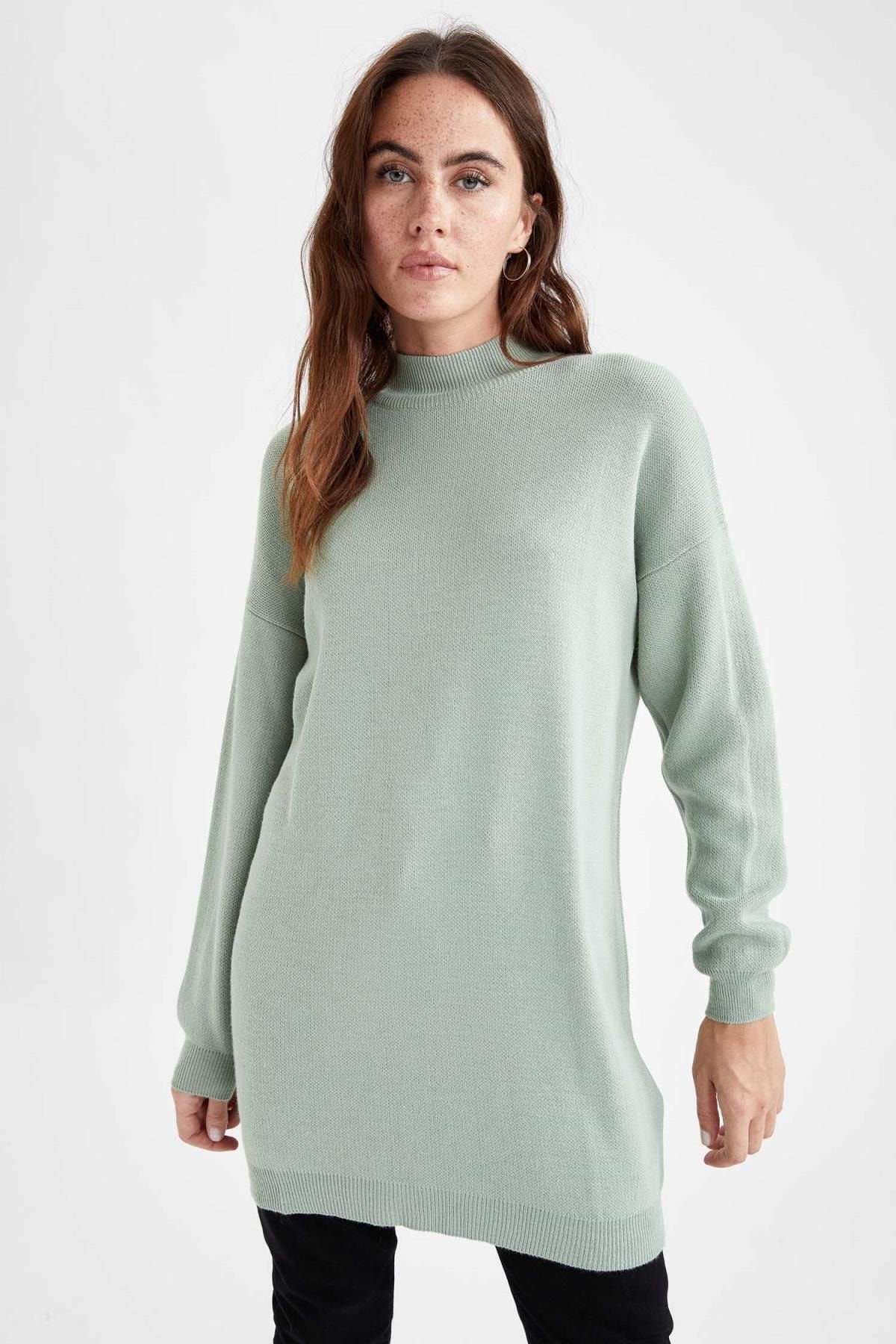 DeFacto Kadın Turkuaz Regular Fit Balıkçı Yaka Basic Triko Tunik U9431AZ21WN