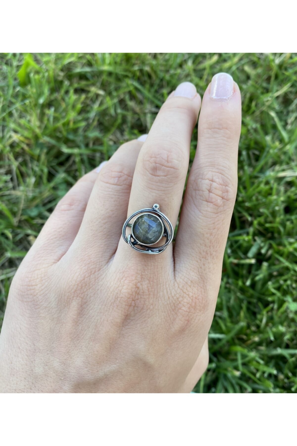 Simaria Takı Labradorit Taşlı Doğal Taş 925 Ayar Gümüş Otantik Yüzük