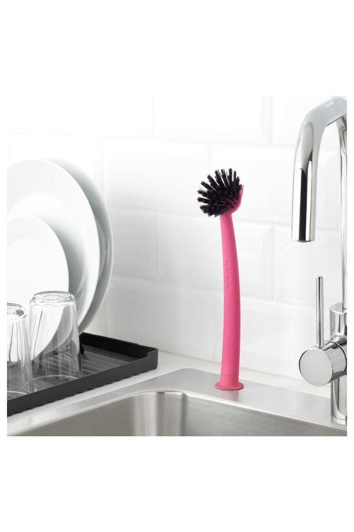 GBG Vantuzlu Bulaşık Fırçası 29 Cm Temizlik Fırçası Pembe Renk