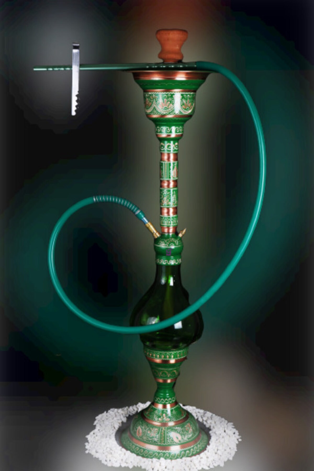 YT Azeri Işlemeli Yeşil Boyalı Nargile Takımı