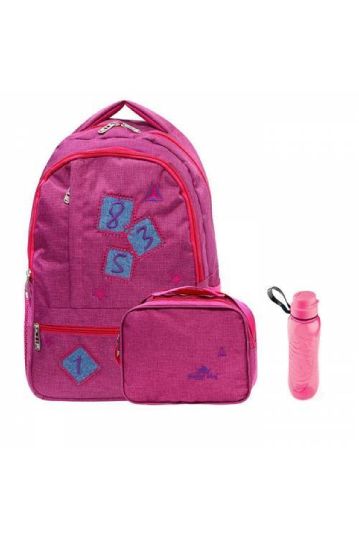 Mashotrend Pembe Ortopedik Okul Sırt Çantası - 3 Gözlü Okul Çantası + Beslenme Çantası + Suluk - 2 Yıl Garanti