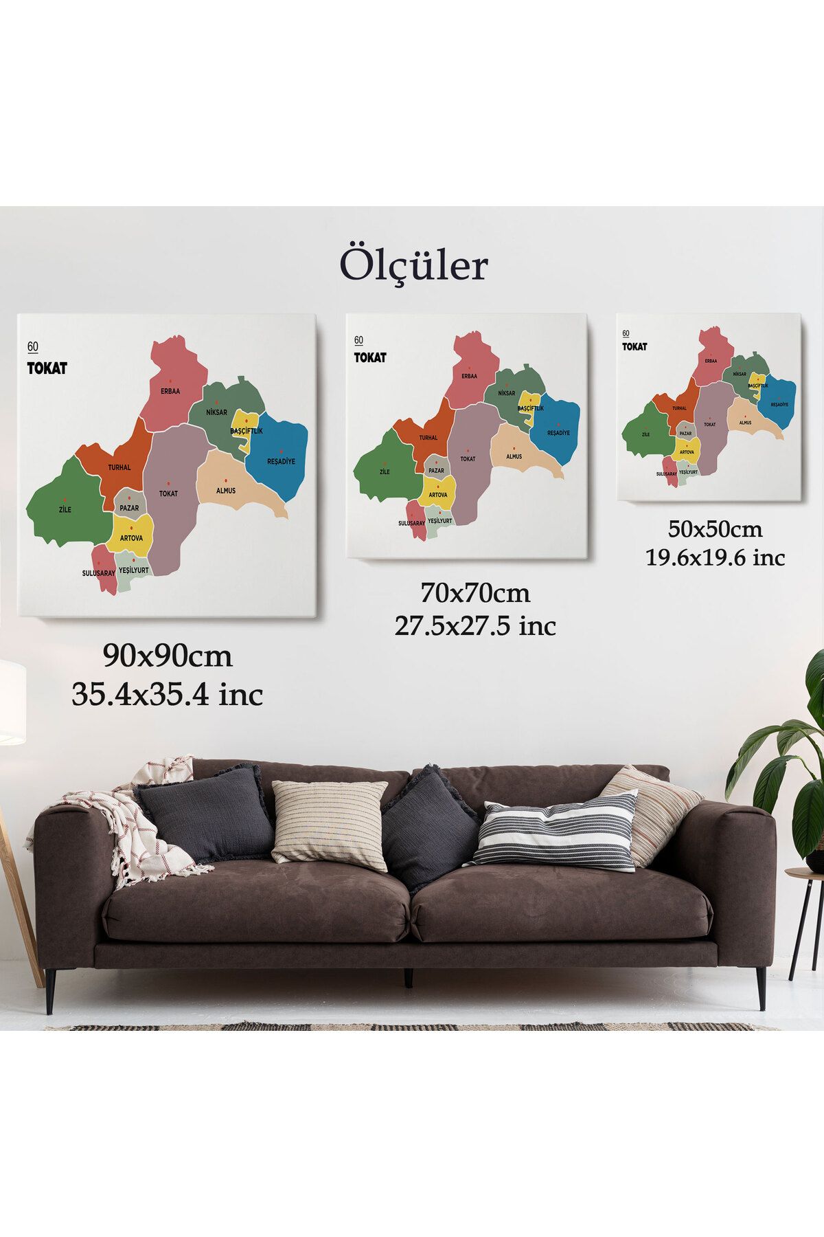 Tokat İli ve İlçeler Haritası  Dekoratif Kanvas Tablo 1467