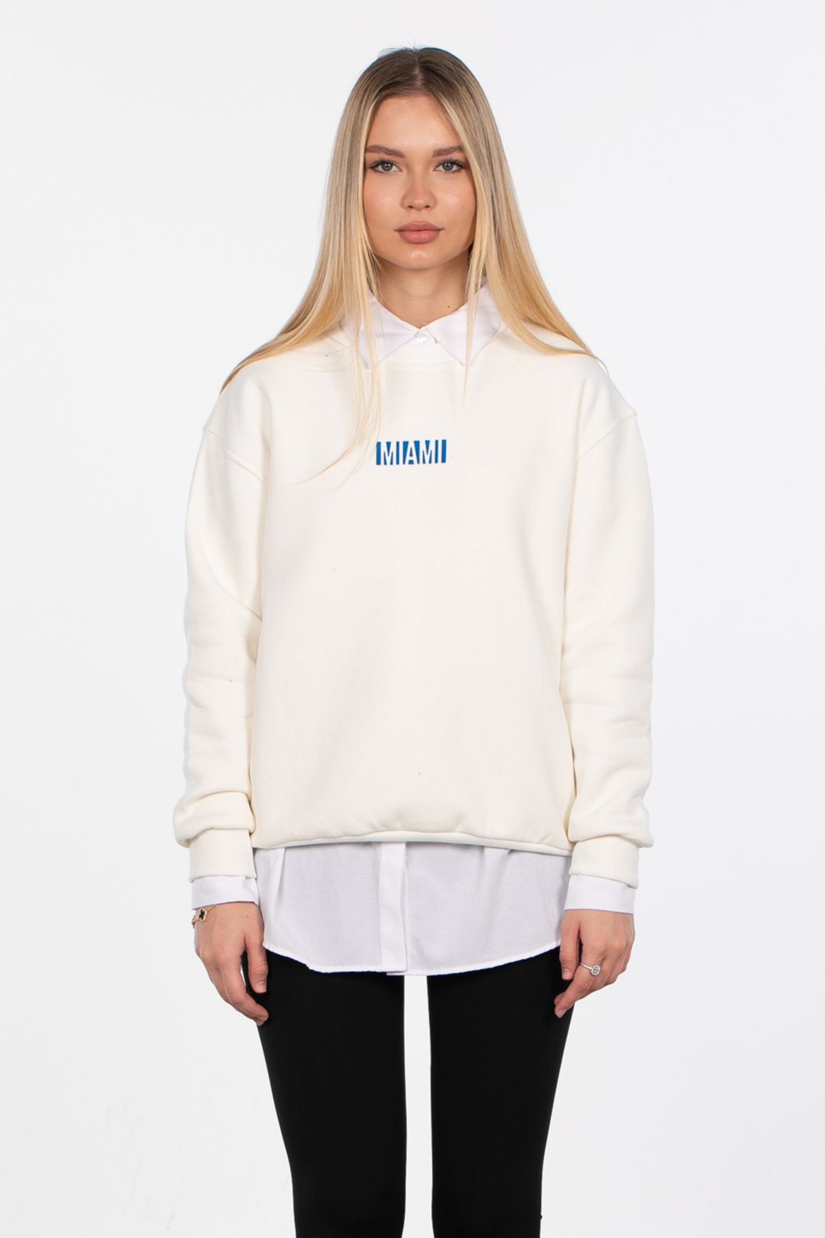 Miami Baskılı Sweatshirt - Ekru