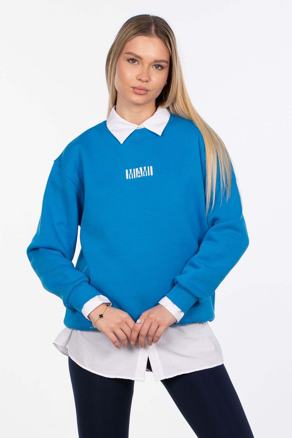 Miami Baskılı Sweatshirt - Mavi