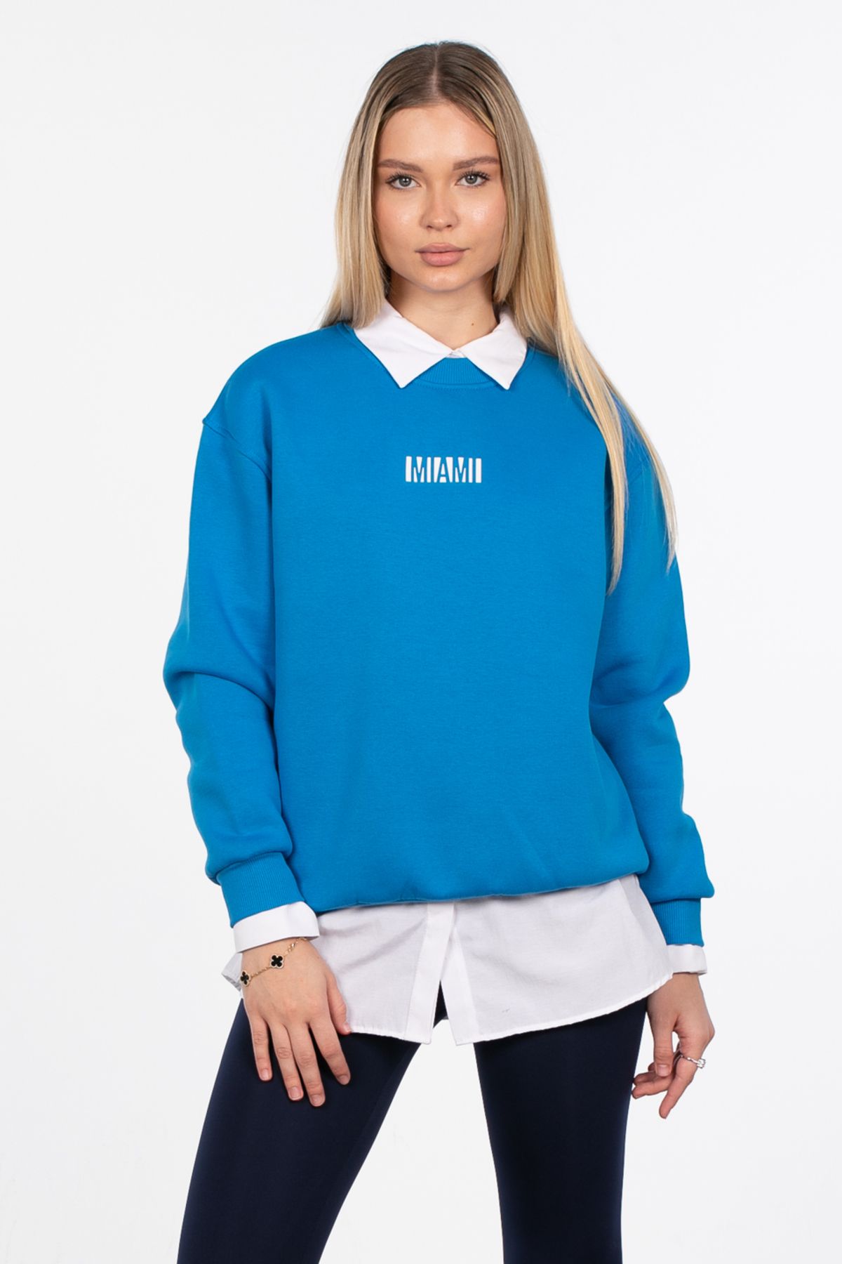 Miami Baskılı Sweatshirt - Mavi