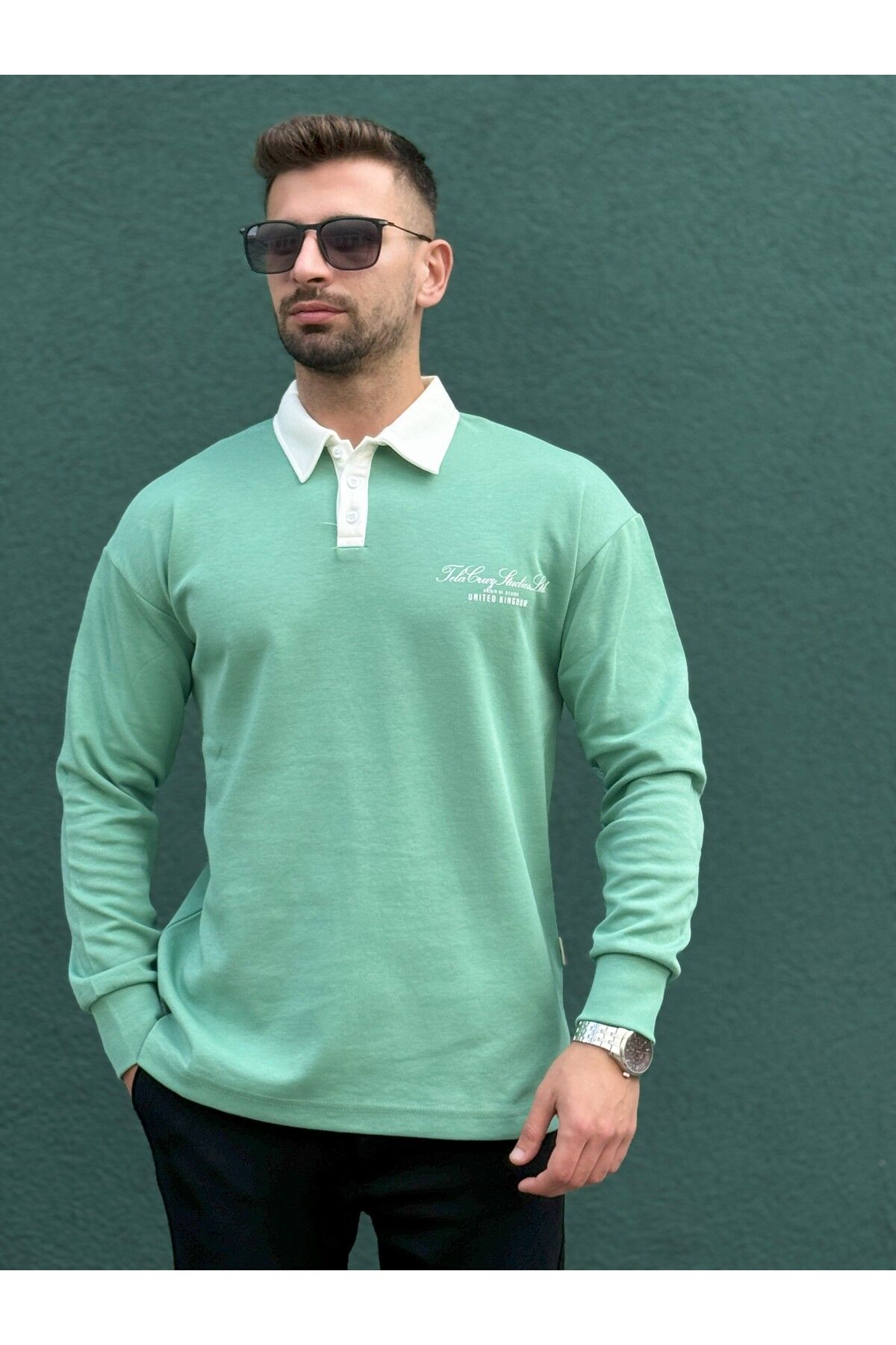 Jacob Jack Polo Yaka YazılıErkek Sweatshirt