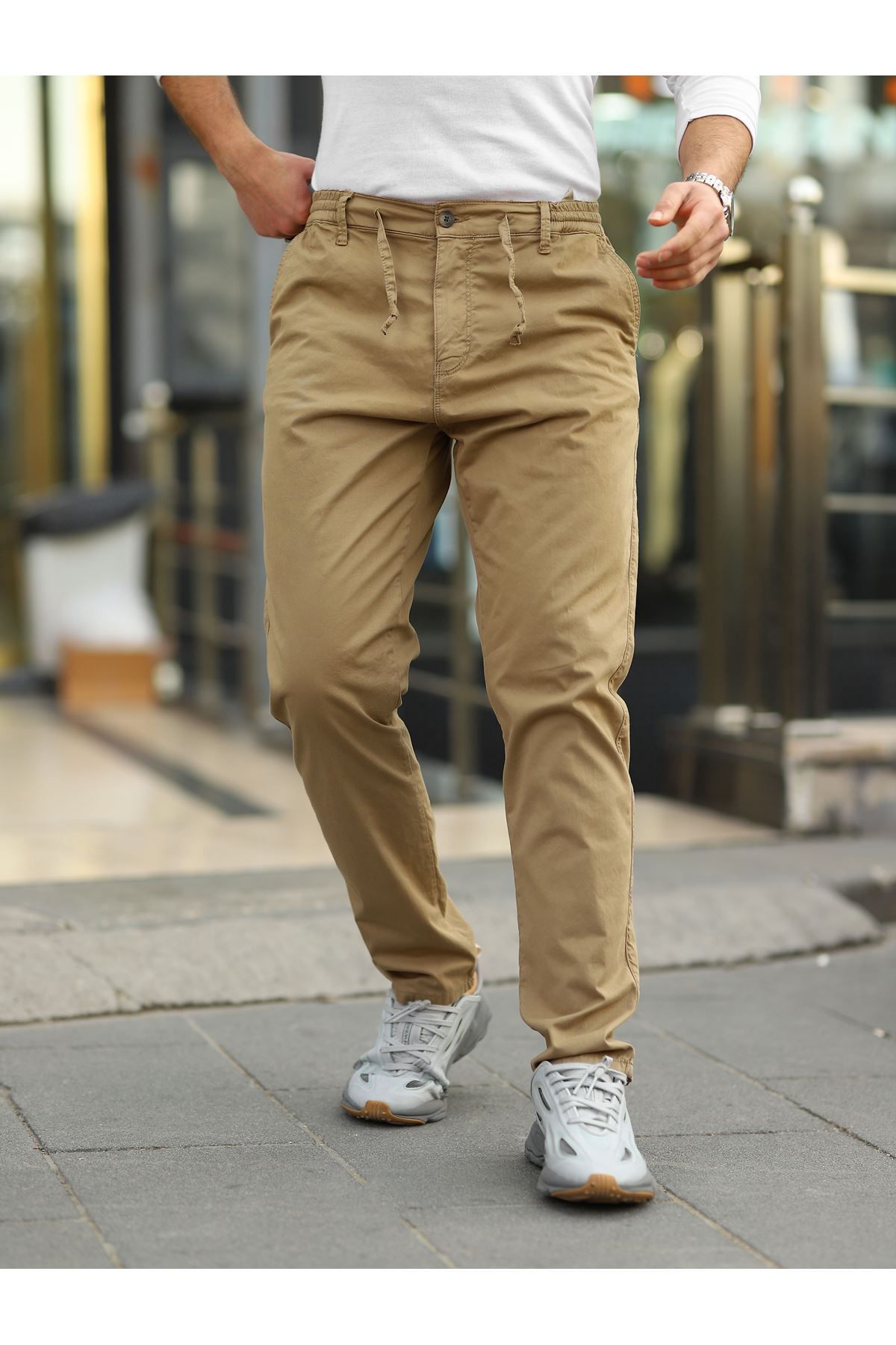 Erkek Camel Beli Lastikli Rahat Jogger Pantolon