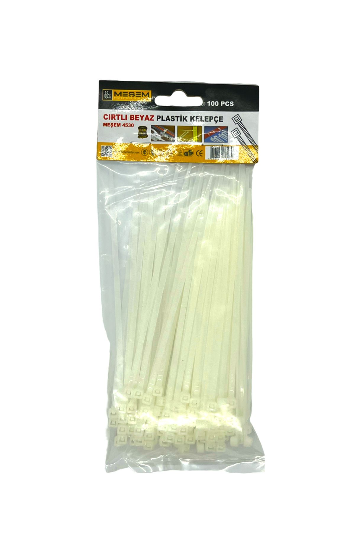 | Kablo Bağı, 100'lü Paket Plastik Kelepçe, 3.6 Mm, 250 Mm, Beyaz