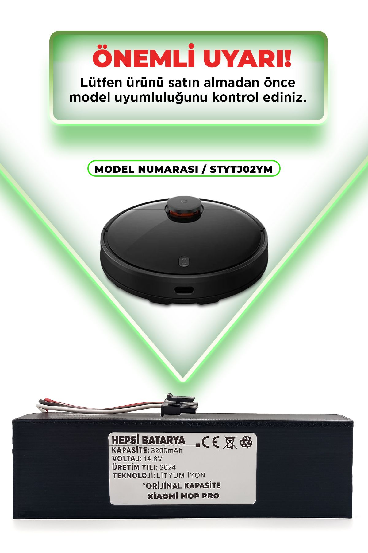 Xiaomi Mi Vacuum Uyumlu Mop Pro Akıllı Robot Süpürge Bataryası 14.8v 3200mah Pil Model: Stytj02ym