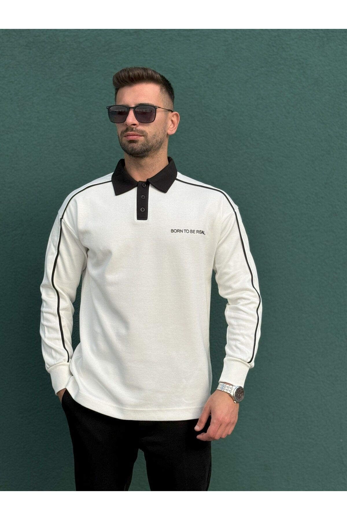 Jacob Jack Polo Yaka YazılıErkek Sweatshirt