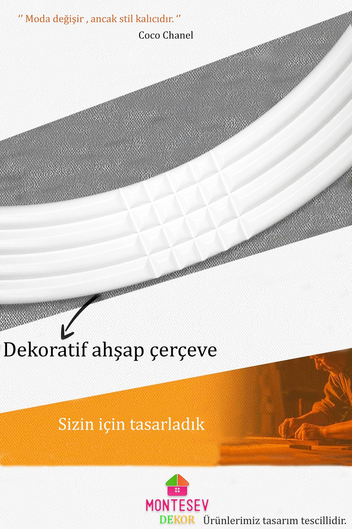 Safir Ahşap Beyaz Dekoratif Ayna Yuvarlak Ayna Işlemeli Duvar Aynası Banyo Aynası Tekli - 69 Cm