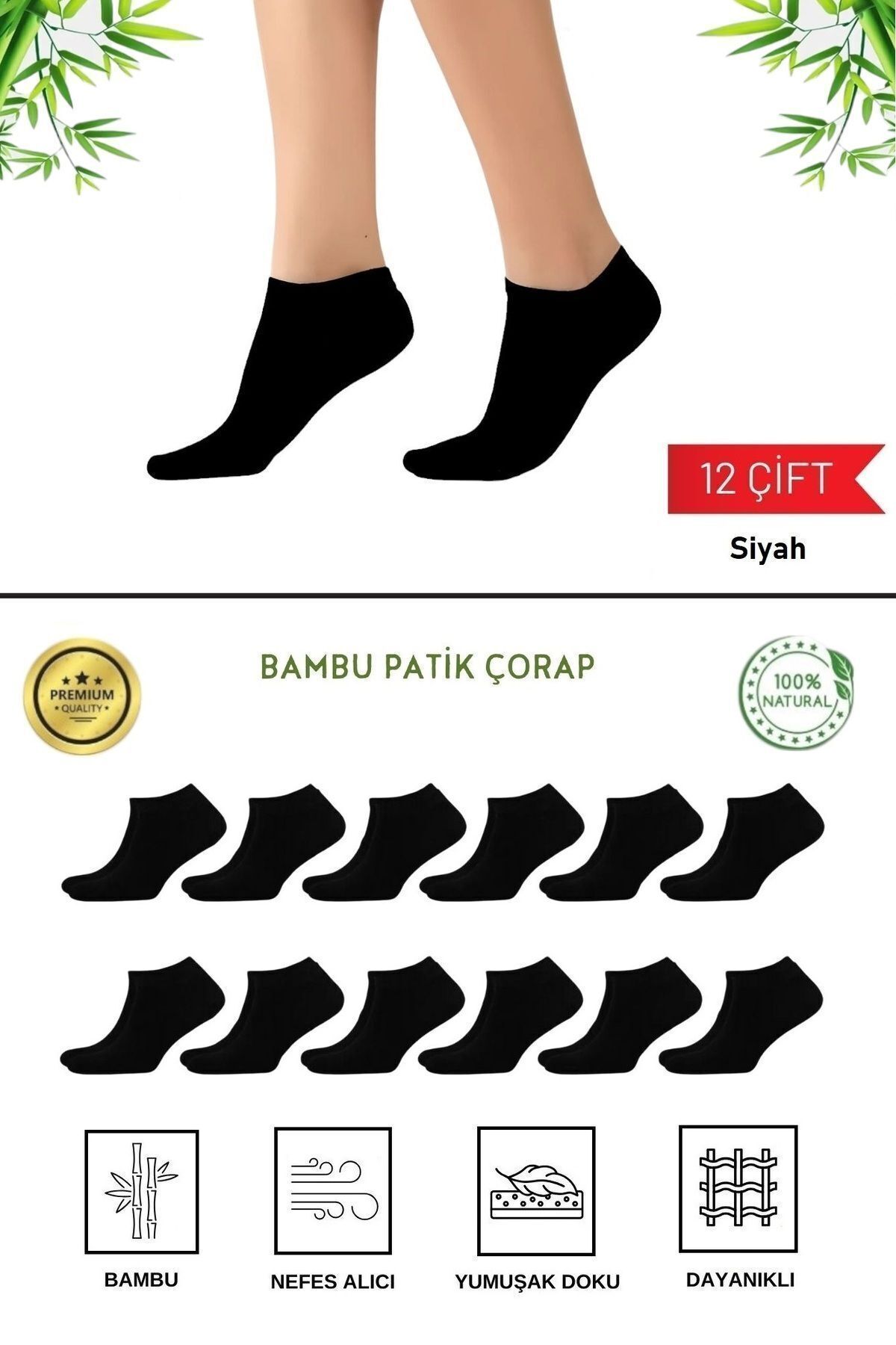 MISTERO SOCKS12 ÇiftDikişsiz Bambu Patik Çora...