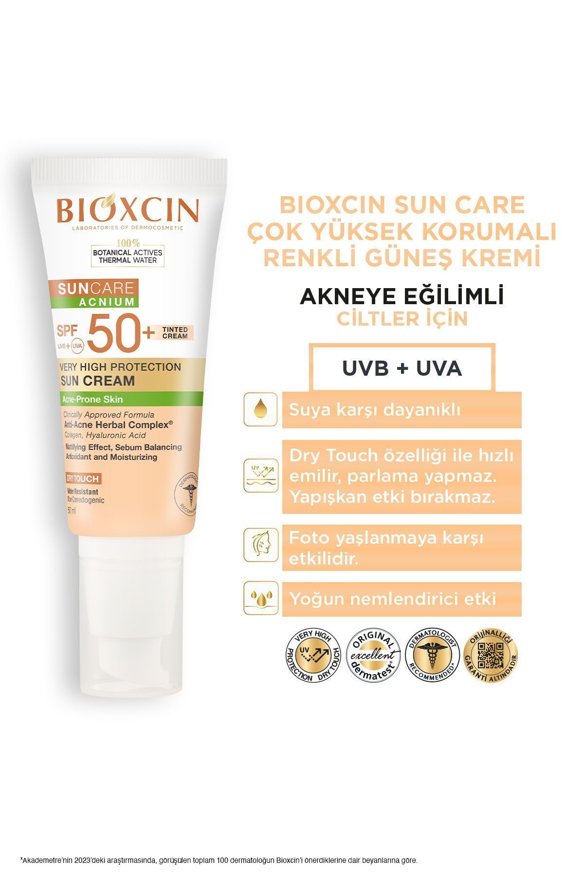 Sun Care Akneye Eğilimli Ciltler Için Renkli Güneş Kremi 50 Spf - Tinted, Akne, Dry Touch, Mat