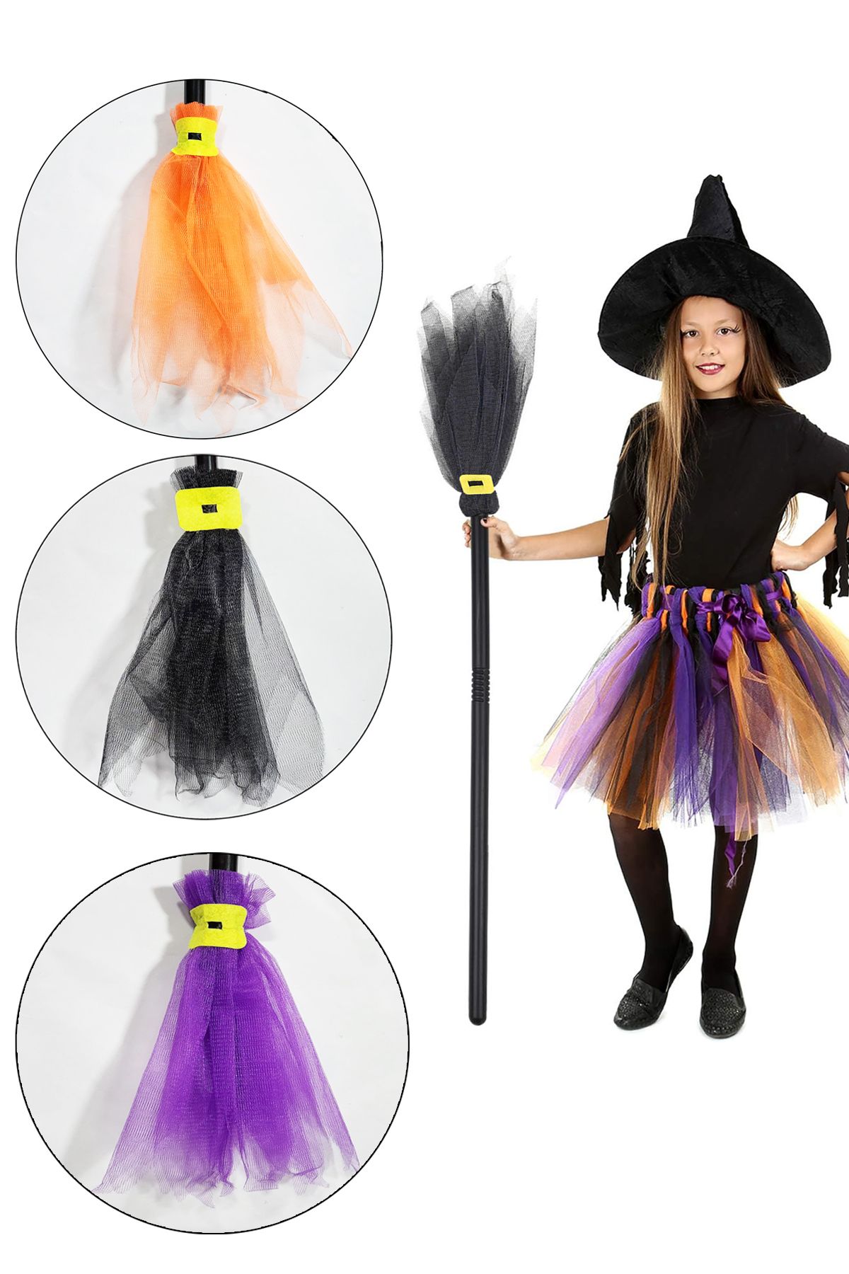 Halloween Cadı Süpürgesi, Cadılar Bayramı Cadı Aksesuarları Kostümleri 75 Cm