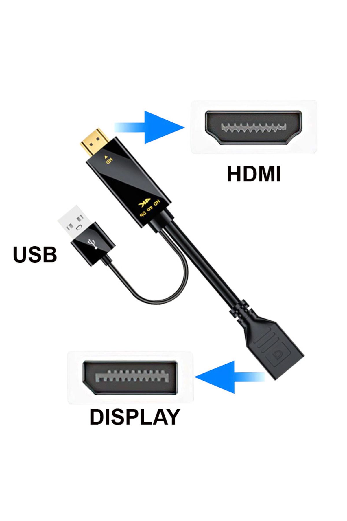 Hdmı To Display 4k Kablo Usb2.0 Güç Kaynağı Kablosu Hd To Dp