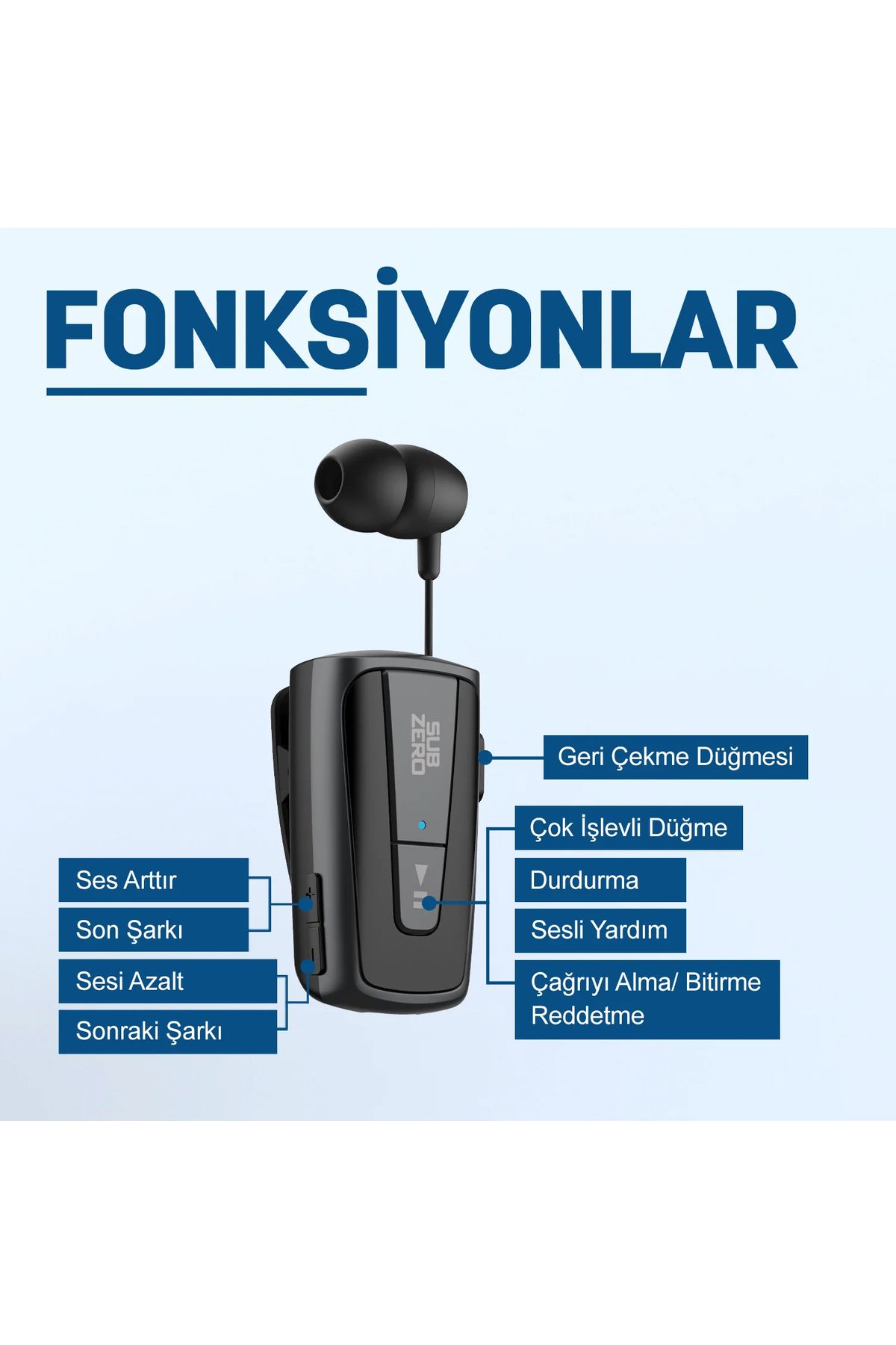 Makaralı Kulaklık Titreşimli Yaka Mandallı Makaralı Bluetooth Kulaklık