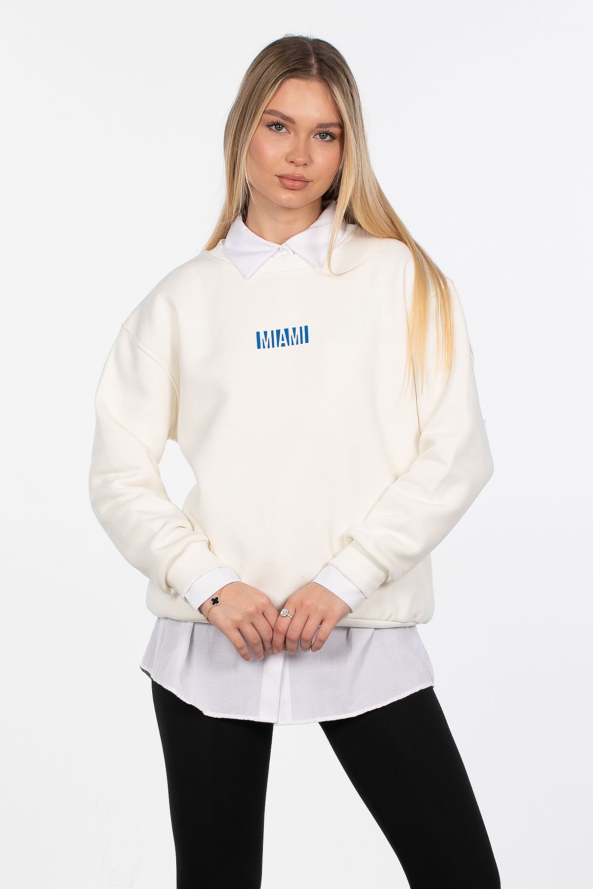 Miami Baskılı Sweatshirt - Ekru