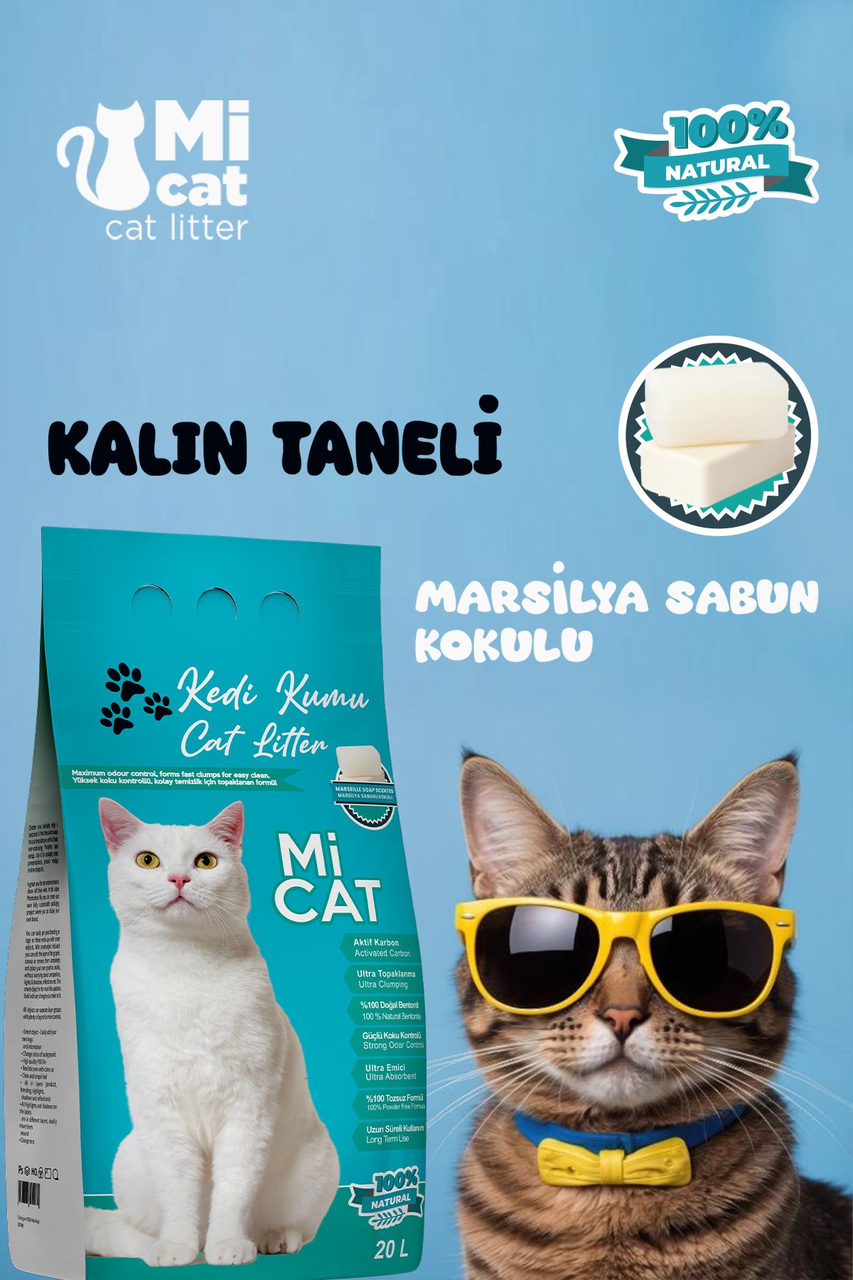 Mİ CAT Kalın Taneli Tozsuz 20Litre Marsilya S...