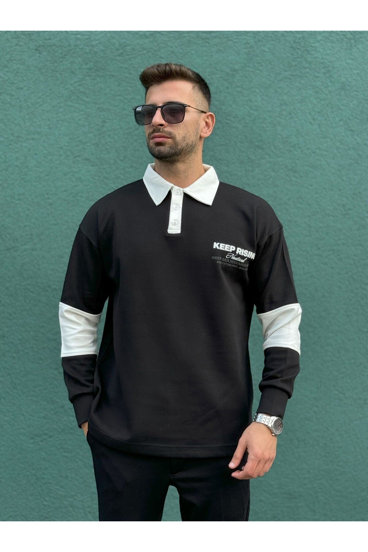 Jacob Jack Polo Yaka YazılıErkek Sweatshirt