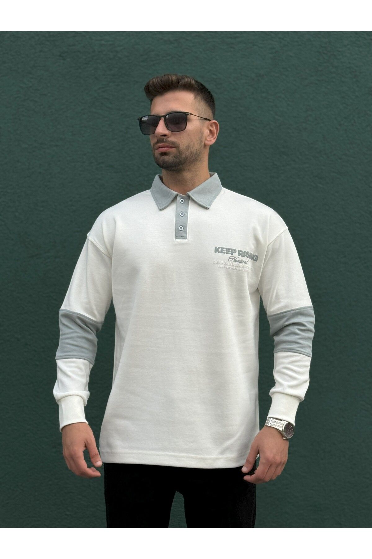 Jacob Jack Polo Yaka YazılıErkek Sweatshirt