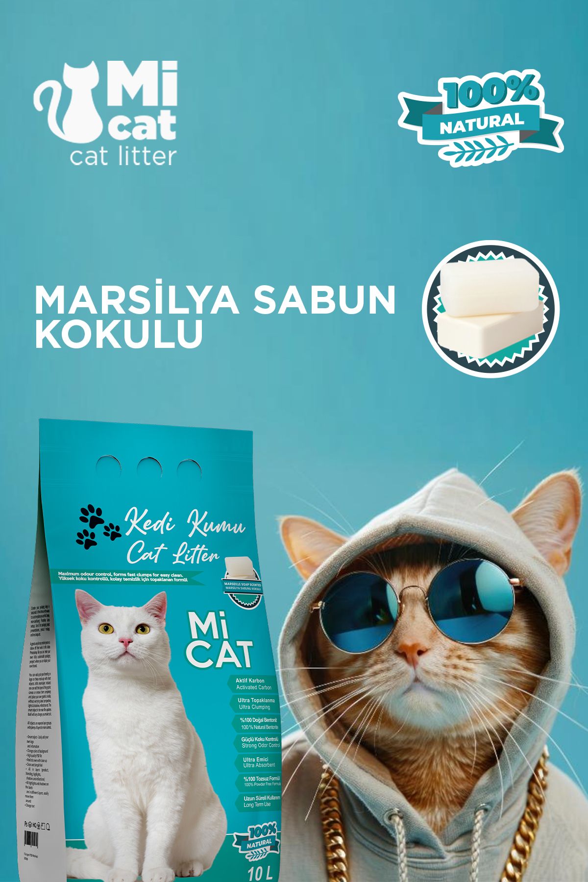 Mİ CAT 10 Litre MarsilyaSabun Kokulu Kedi Kum...