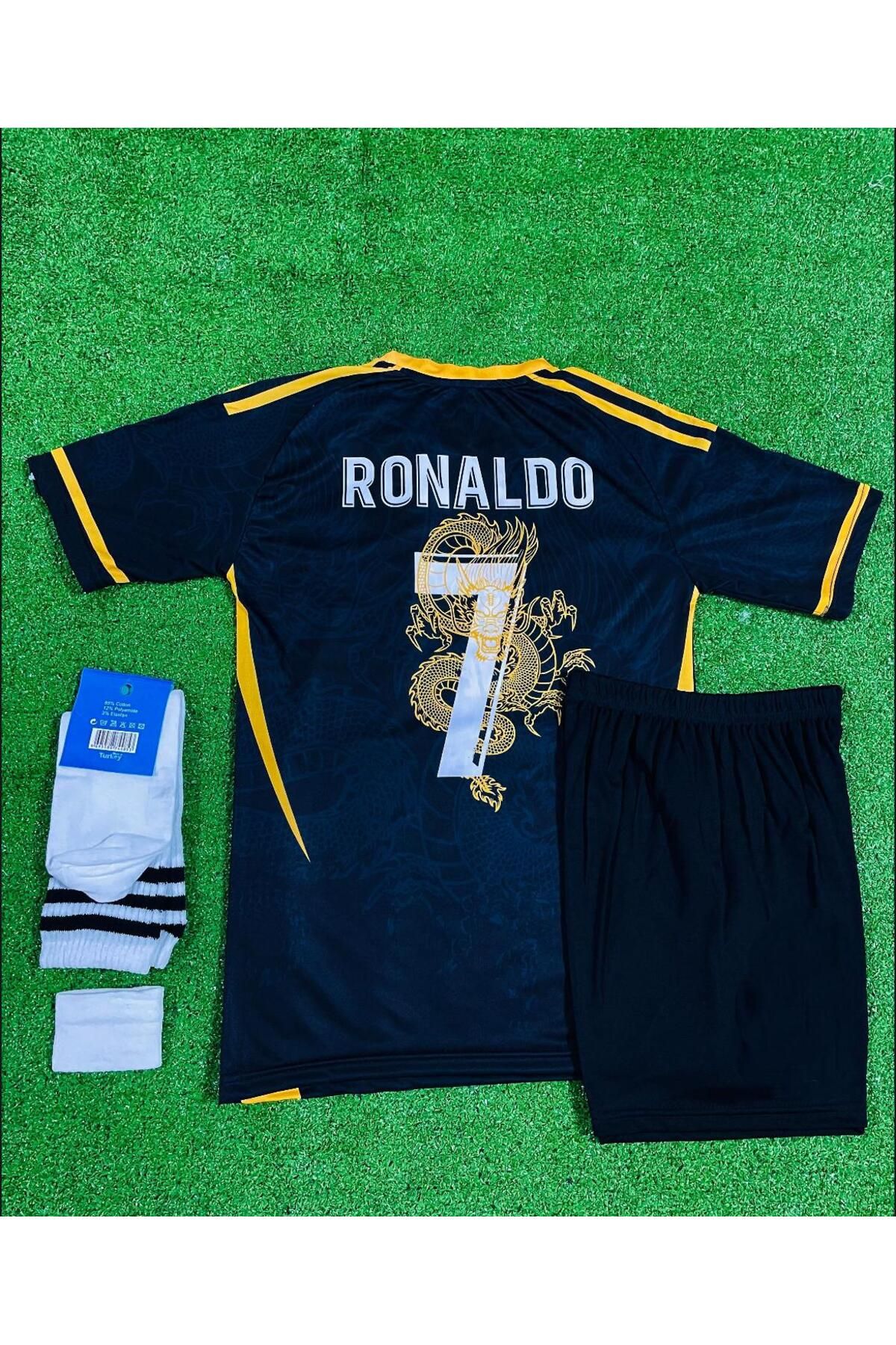 2024/25 Yeni Sezon Cristiano Ronaldo Özel Konsept Çocuk Forması 4'lü Set (Gold-Black)