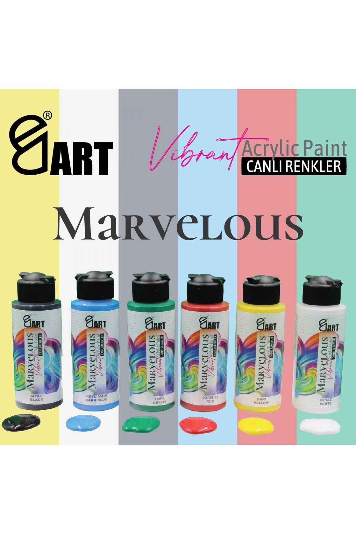 E&D ARTMarvelous 6x110mlAkrilik Boya Canlı Re...