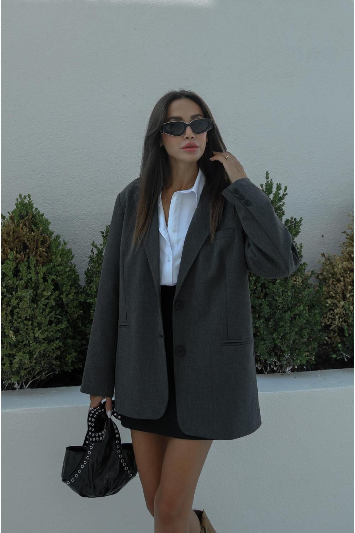 Antrasit Oversize Blazer Ceket