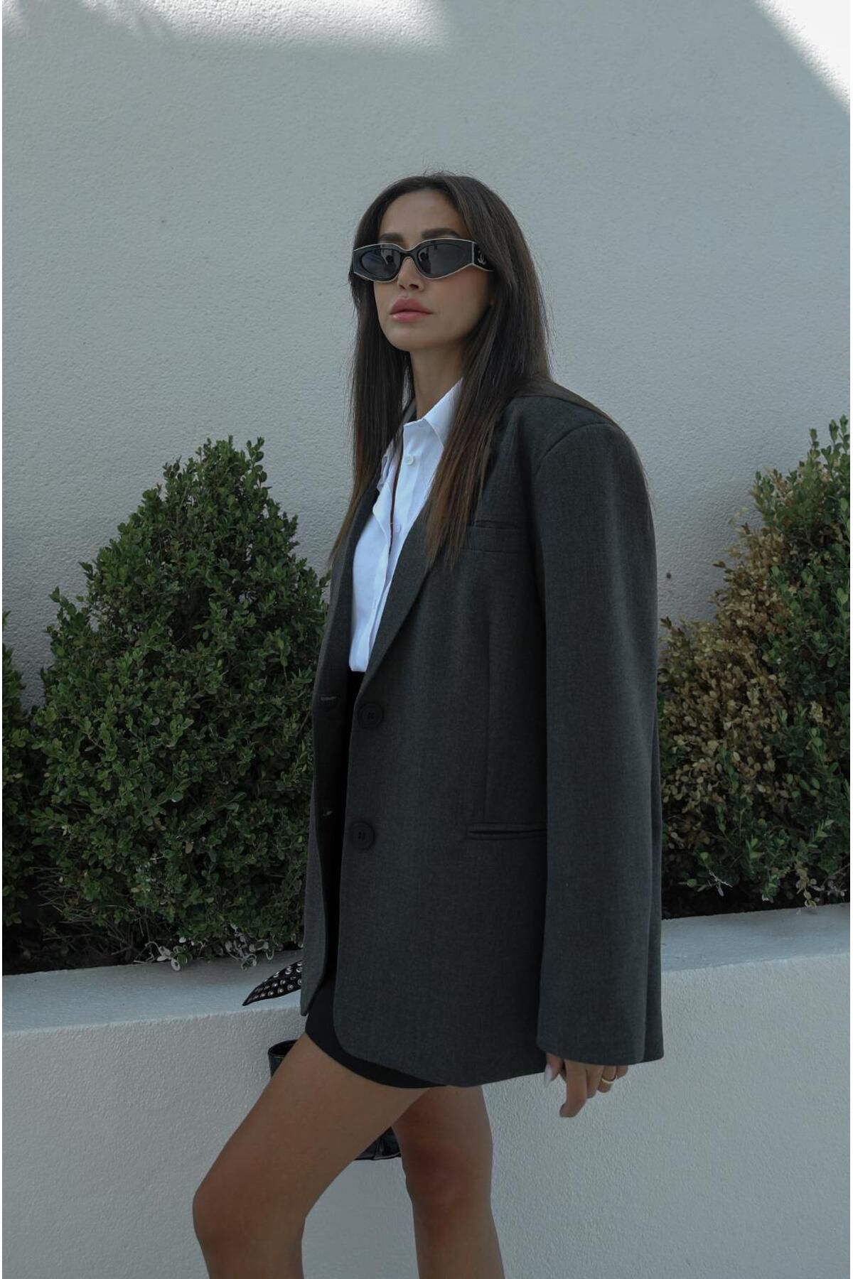 Antrasit Oversize Blazer Ceket